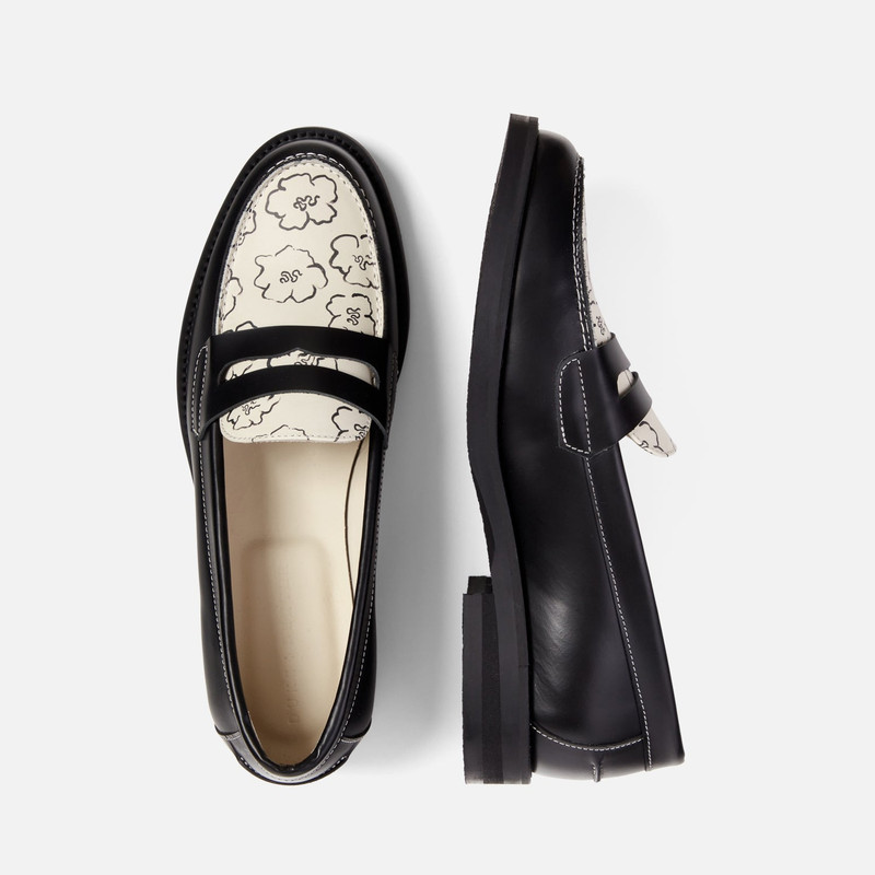 Wilde Black Sketch Floral Penny Loafer - Women's 5
