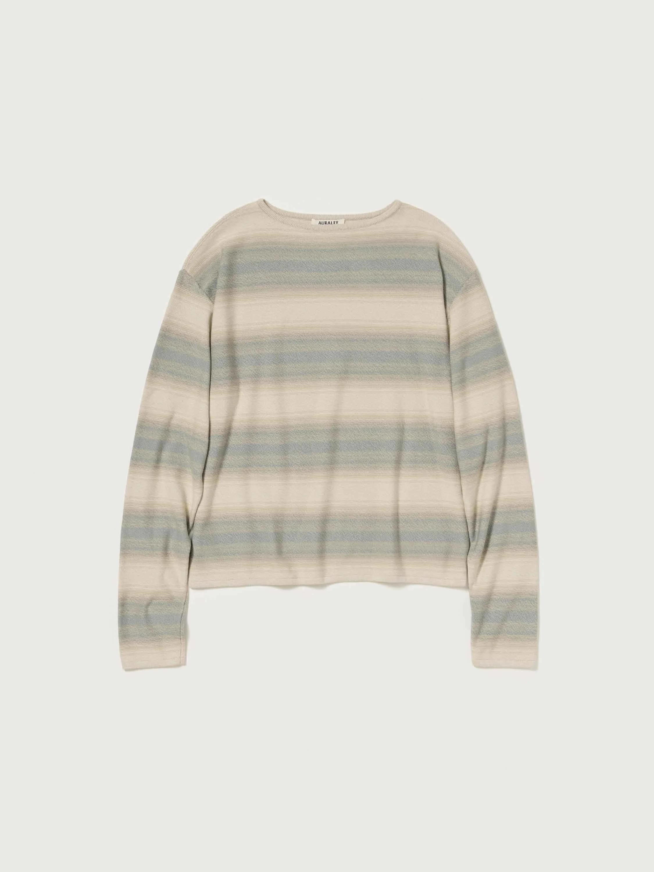 COTTON SILK GRADIENT STRIPE KNIT BOAT NECK P/O - 1
