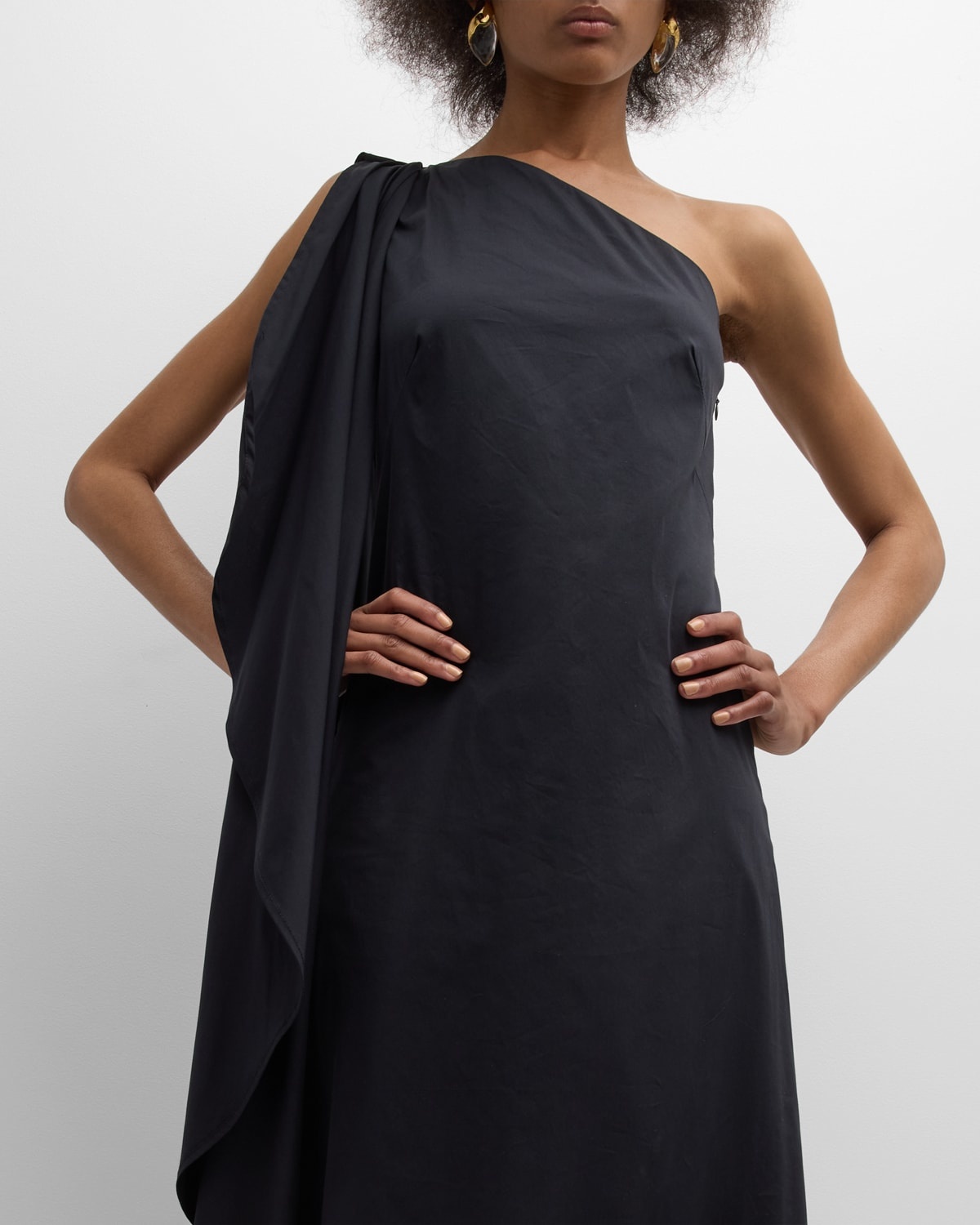 Dune One-Shoulder Sash Poplin Gown - 7