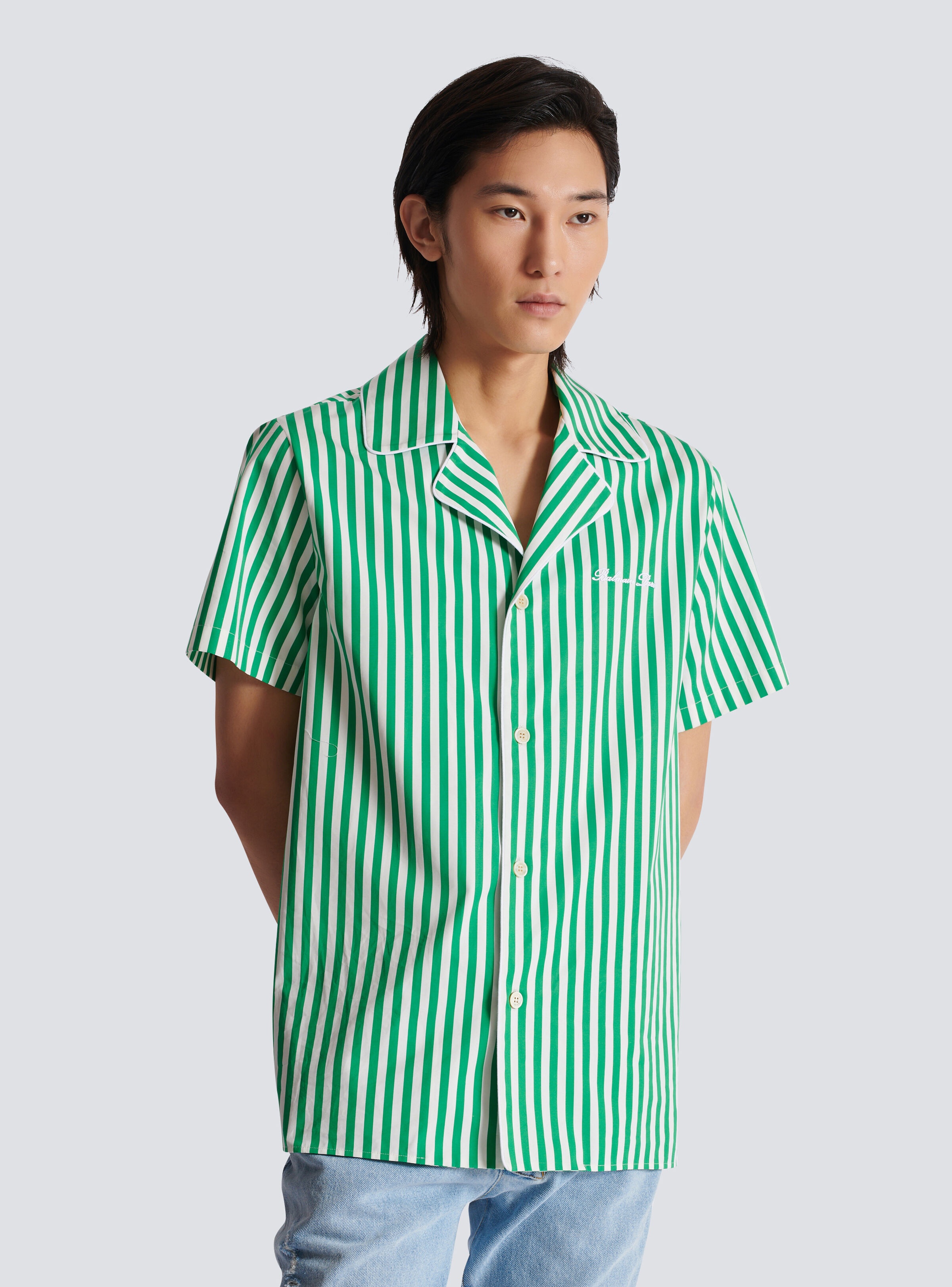 Short-sleeved striped cotton pyjama shirt - 6