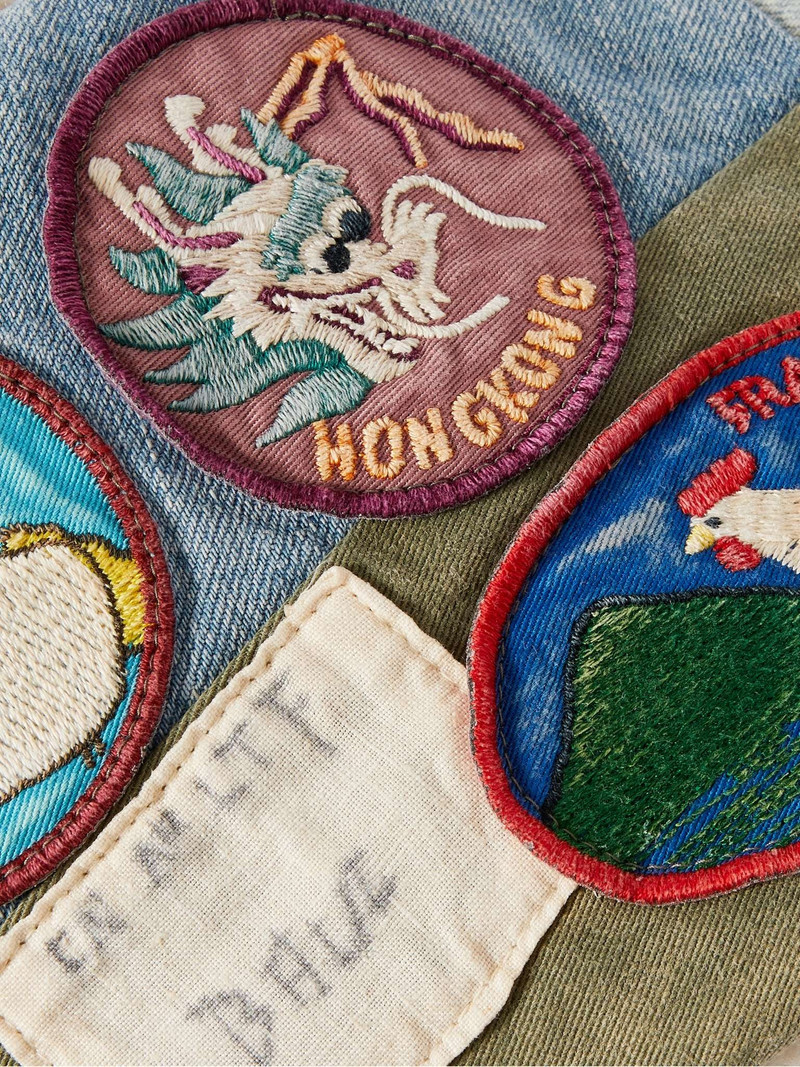 Patchwork Embroidered Fleece-Lined Cotton-Canvas Scarf 3