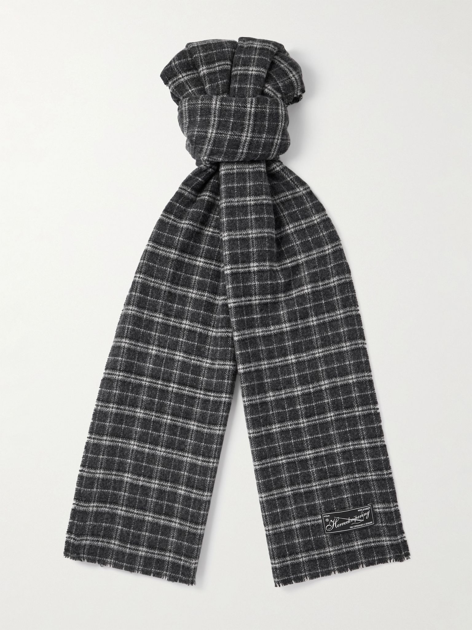 Checked Brushed Wool Scarf Black - 1