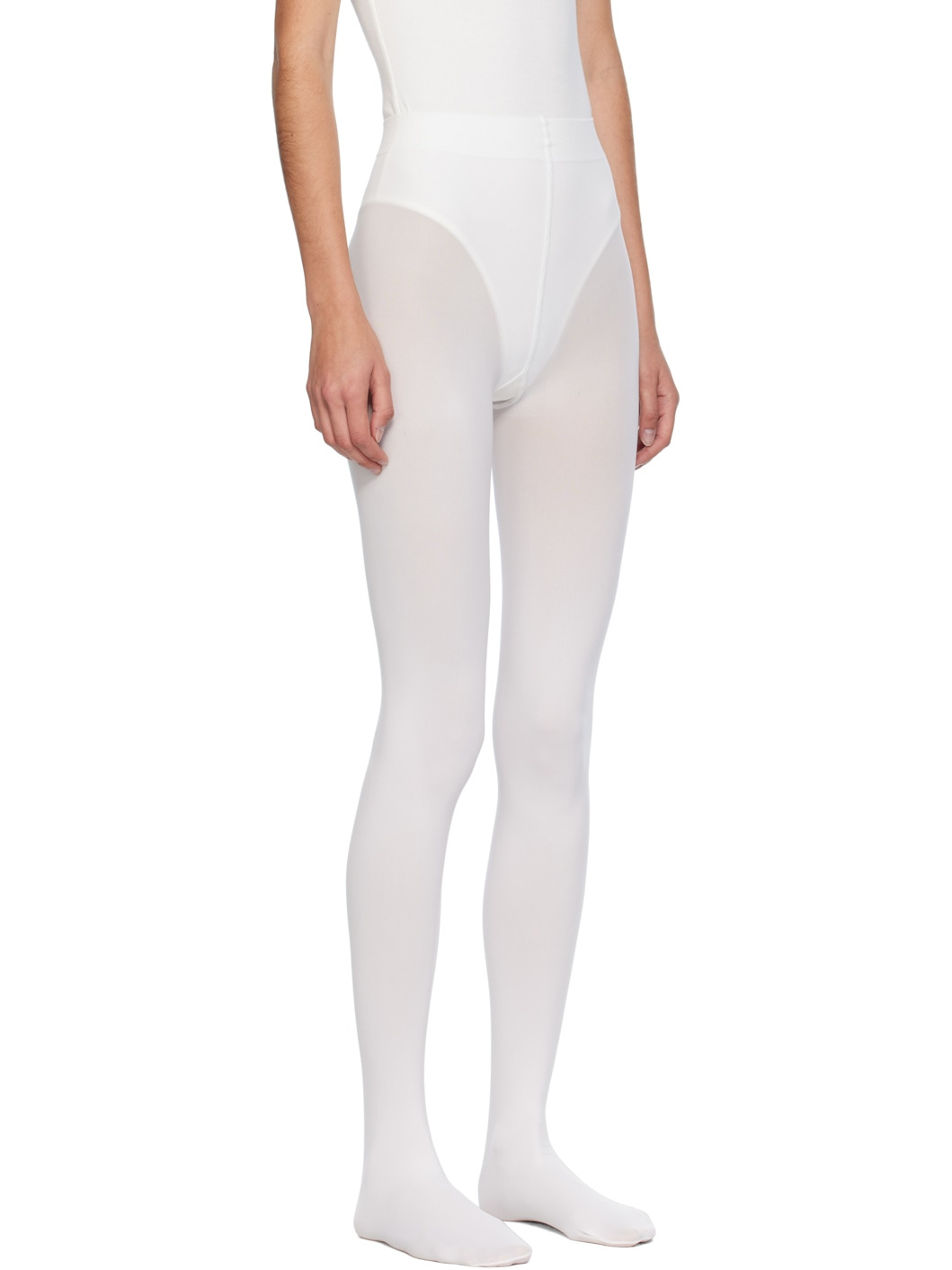 White Integrated Feet Tights - 2
