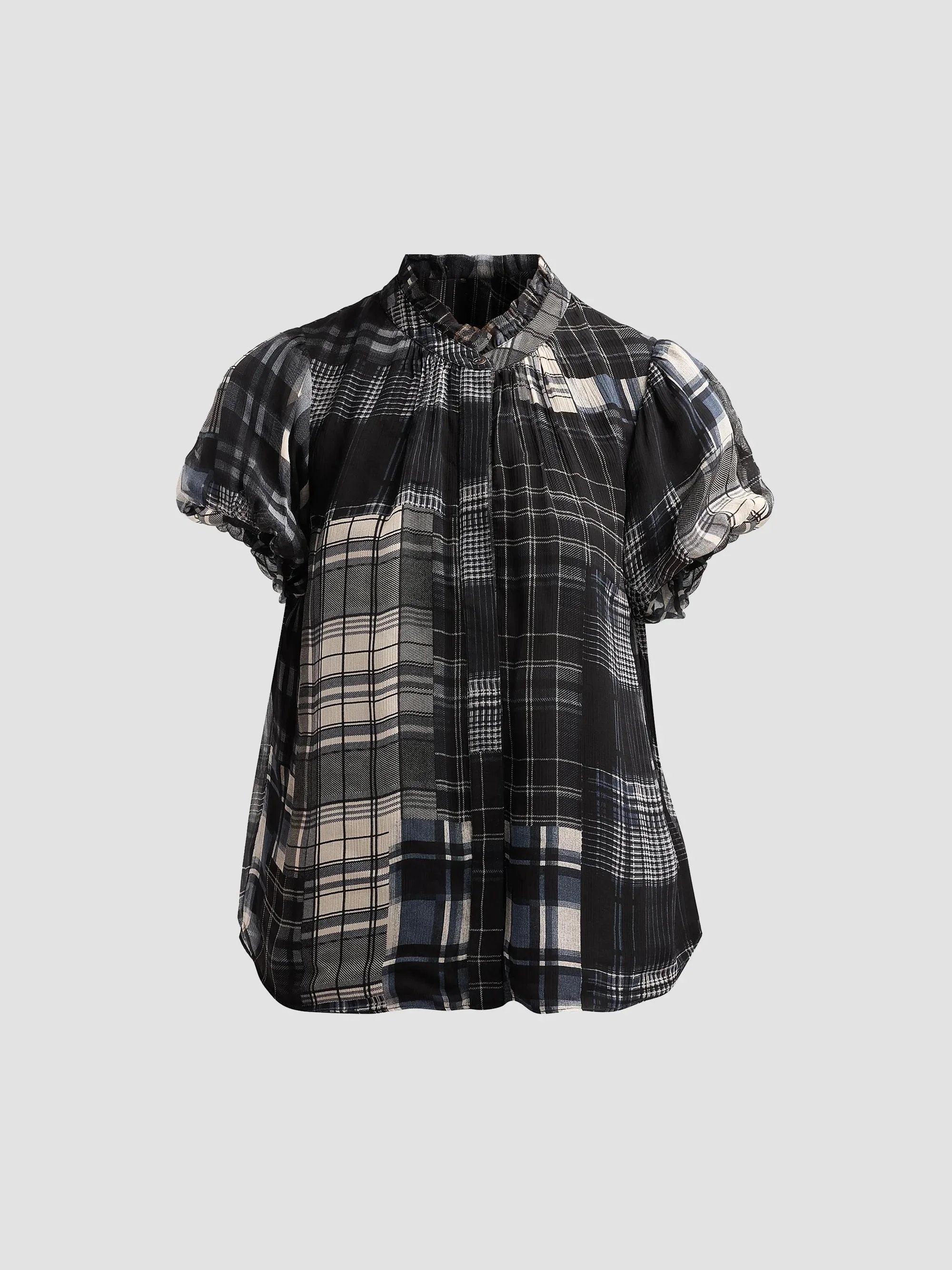 Women's Lacey Plaid Top - Black Plaid - 1