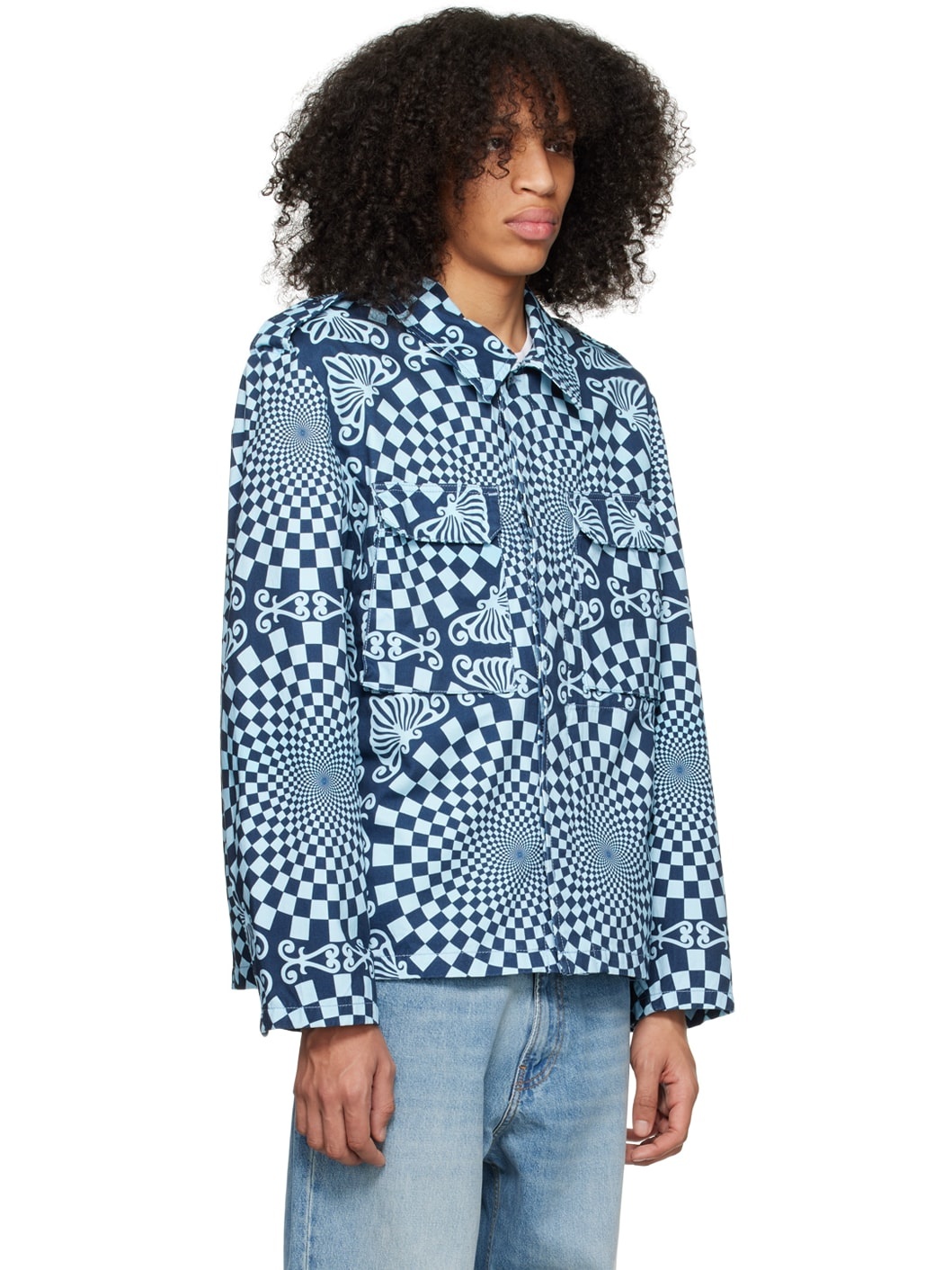Blue Folk Checkerboard Jacket - 2