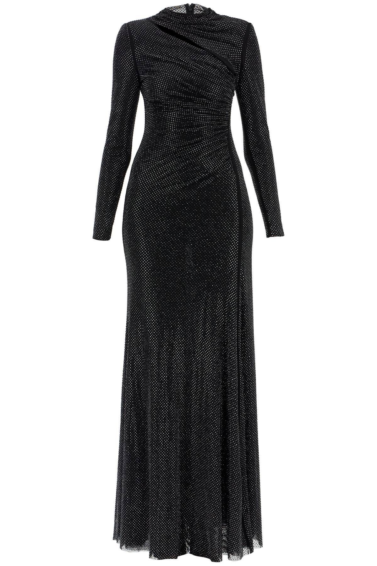 self-portrait LONG MESH DRESS WITH RHINESTONES