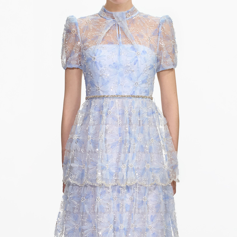 Blue Beaded Sequin Lace Maxi Dress 4