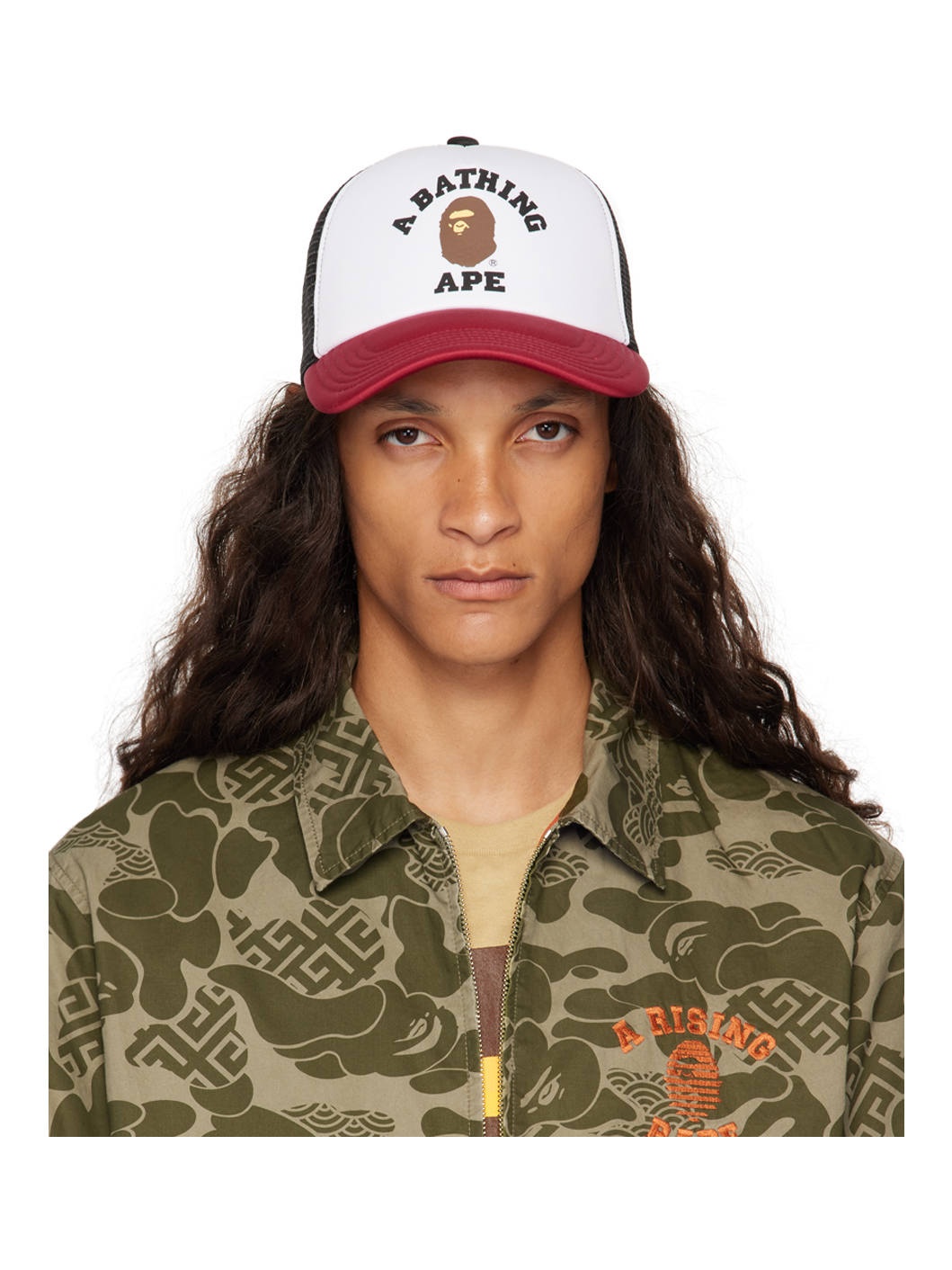White & Burgundy College Mesh Cap - 1