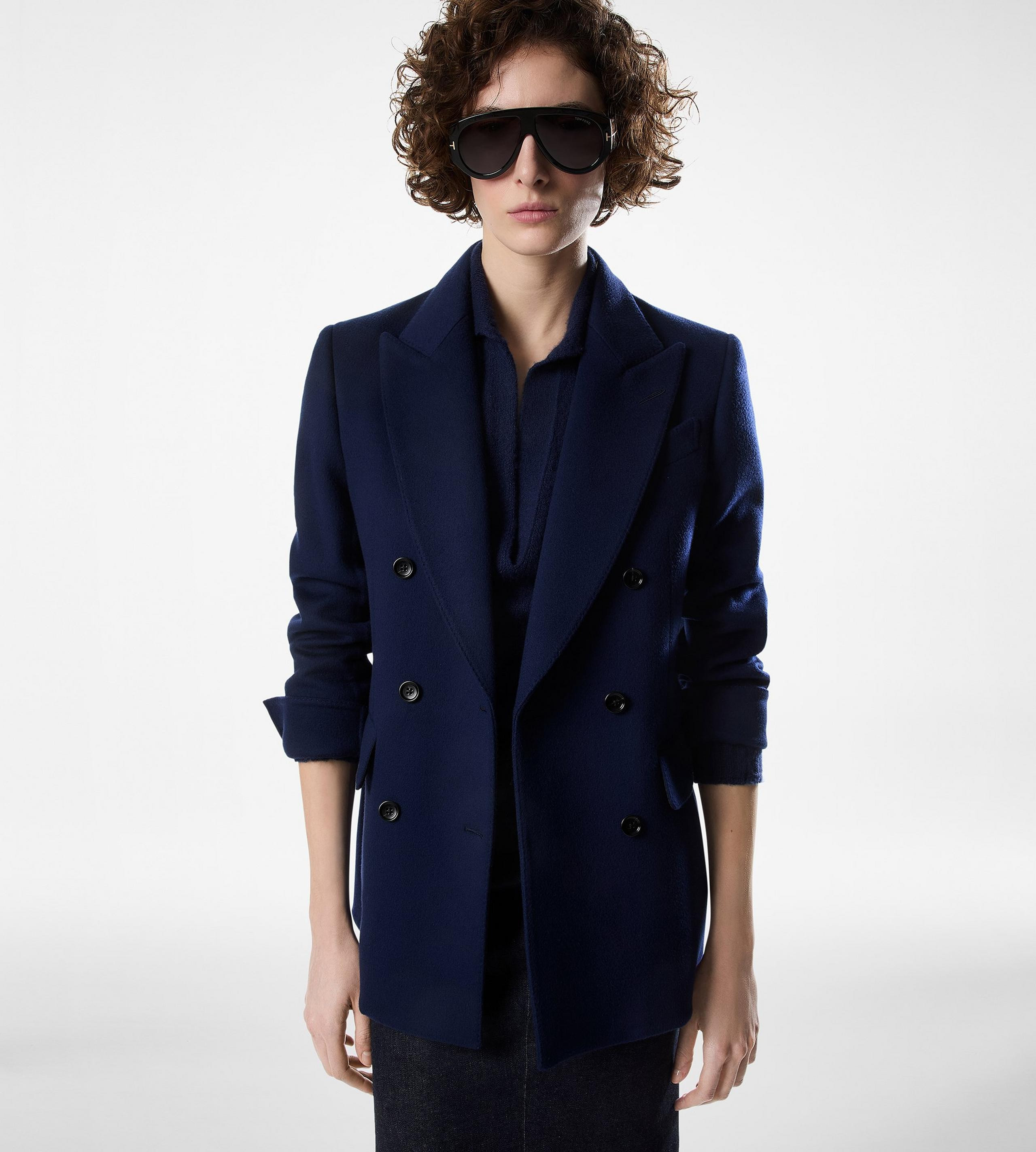 DOUBLE BREASTED PEAK LAPEL JACKET WITH LEATHER UNDERCOLLAR - 2