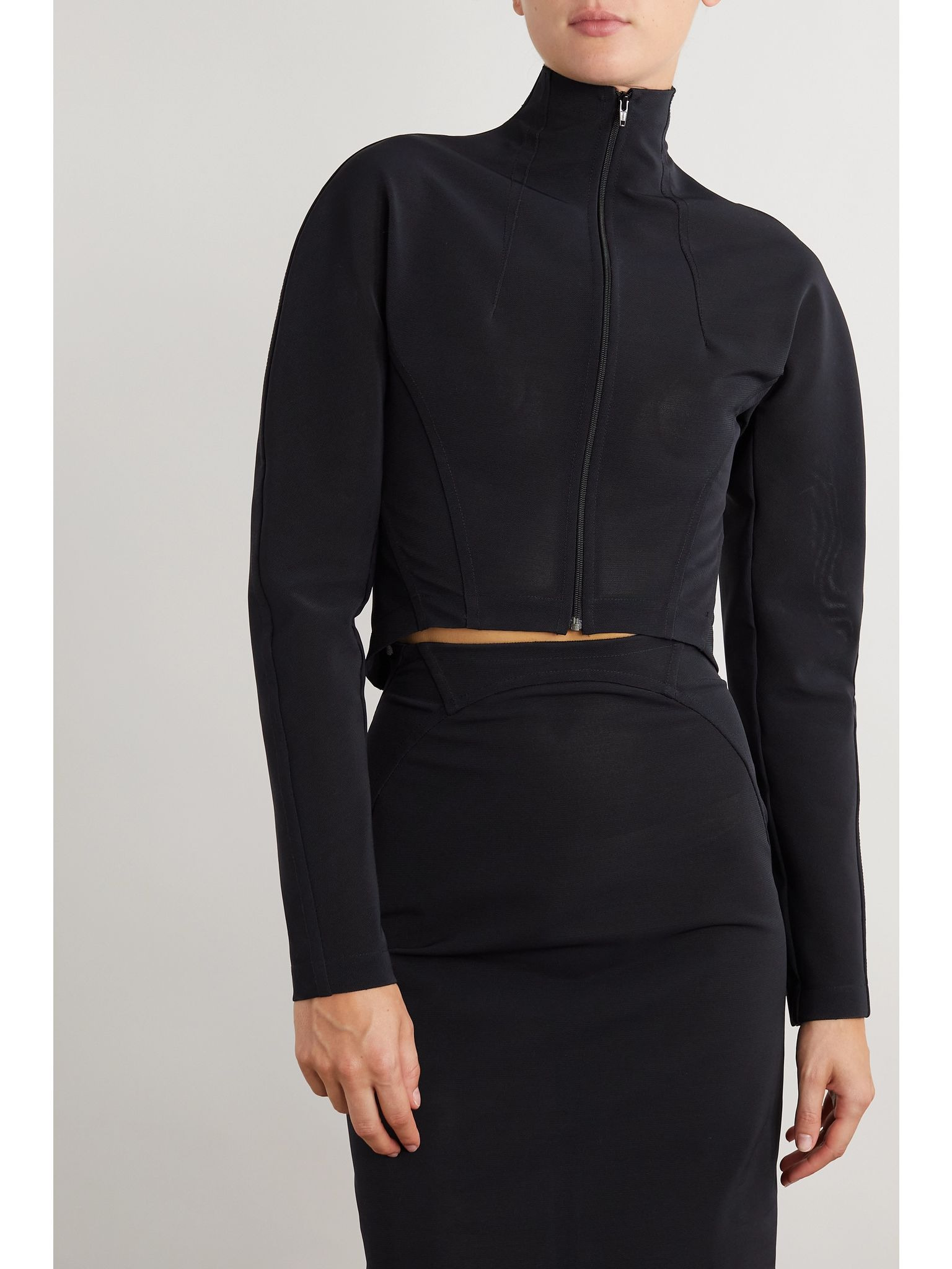 Stretch-tulle turtleneck jacket Black - 3