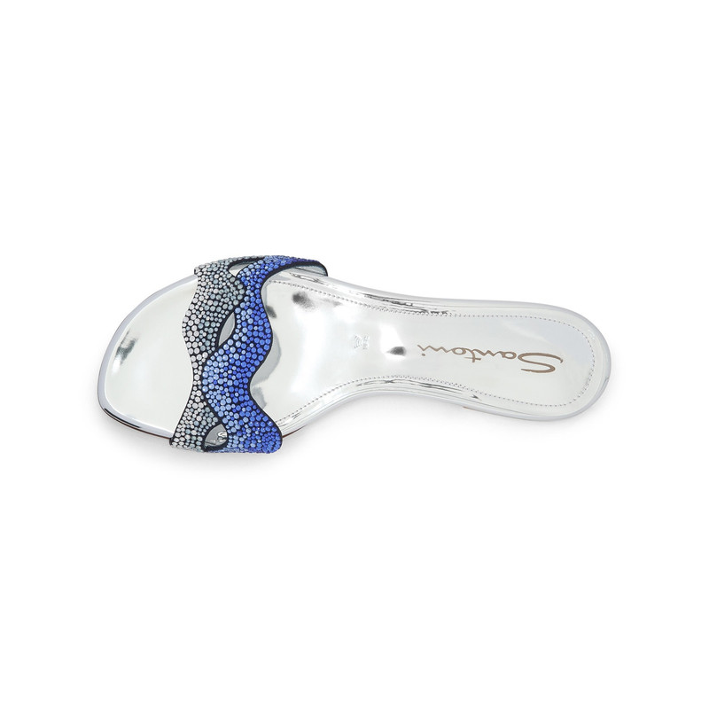 Women's silver laminated leather and crystals sandal 4