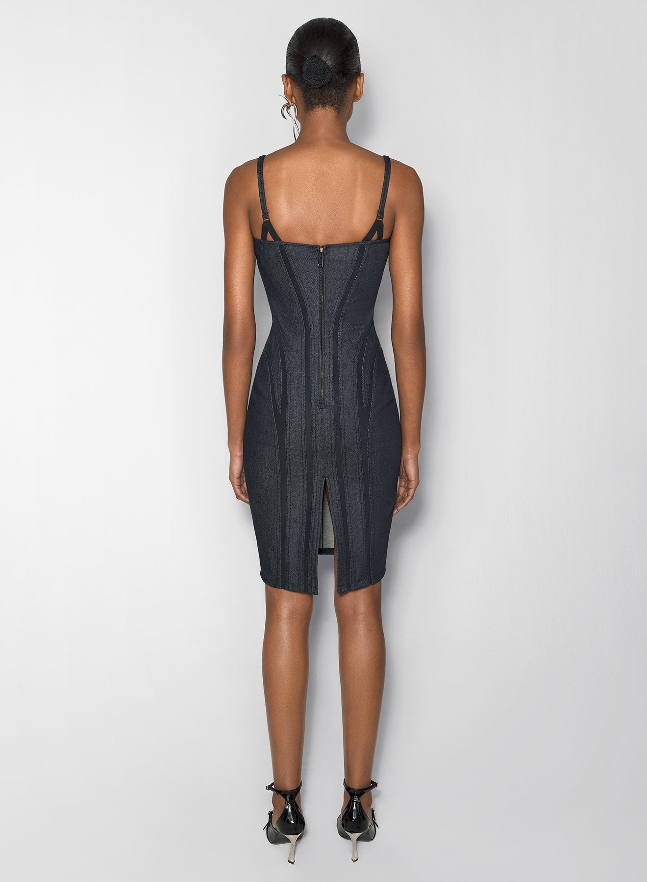 black mesh raw denim dress - 2