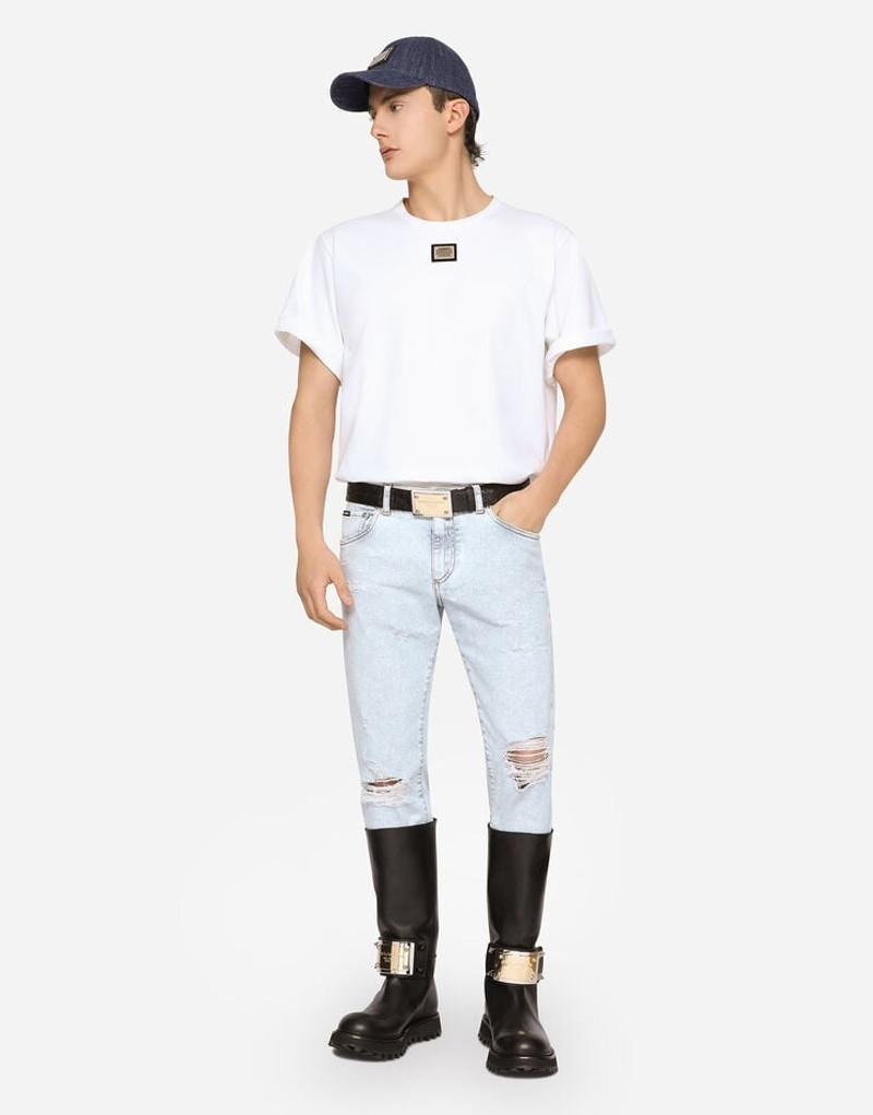 Dolce & Gabbana Stone-bleached slim-fit stretch jeans with rips outlook
