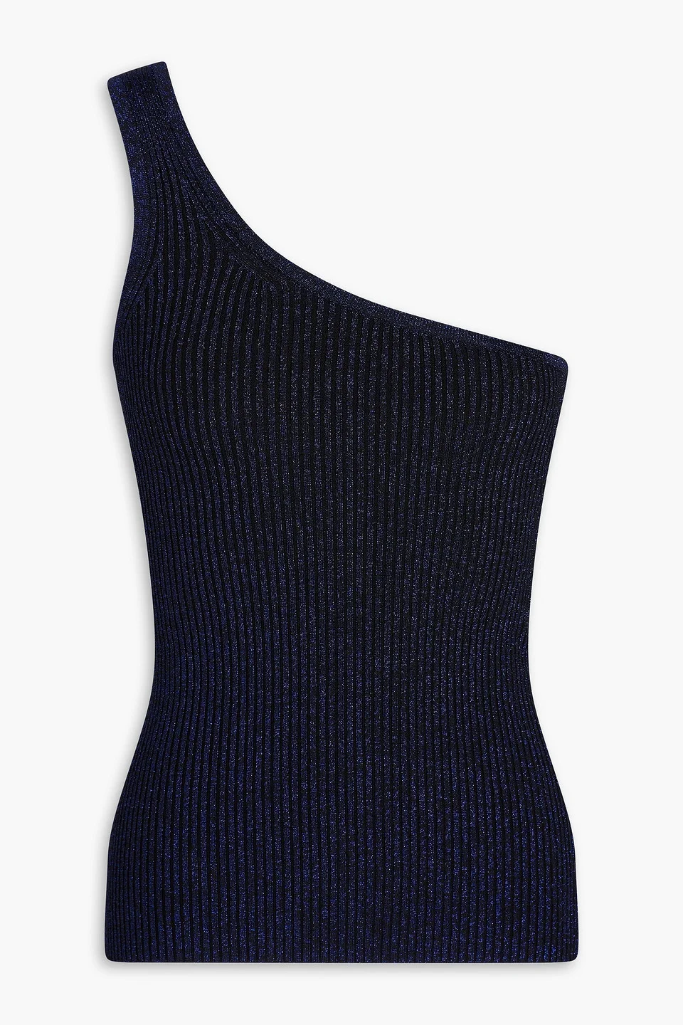 One-shoulder metallic ribbed-knit top - 1