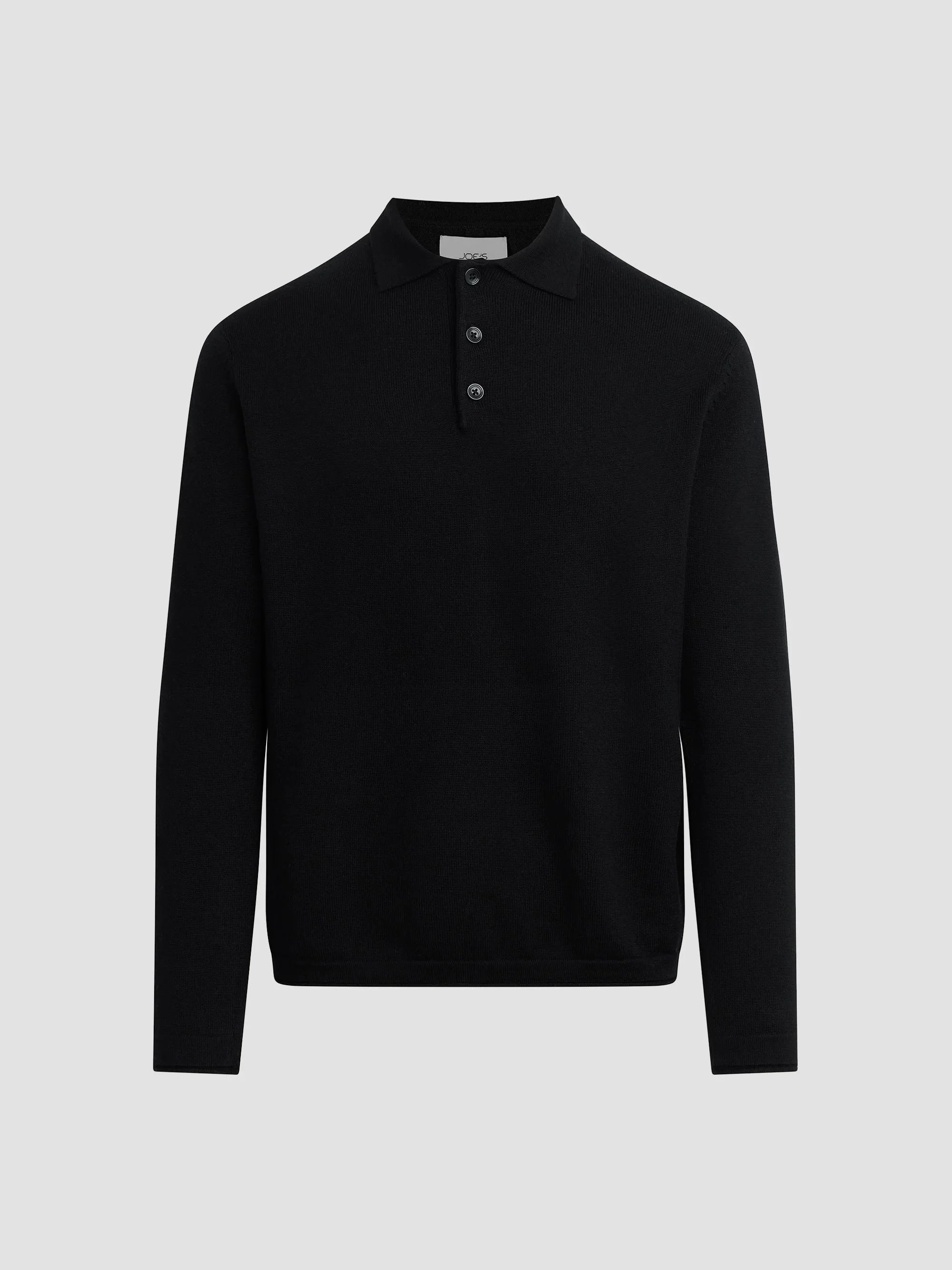 Men's Merino Wool Polo Sweater - Black - 1