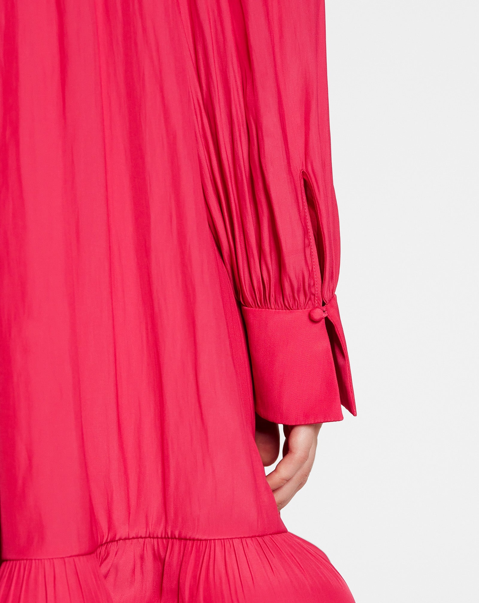 SHORT CHARMEUSE DRESS WITH LONG SLEEVES AND RUFFLES - 5