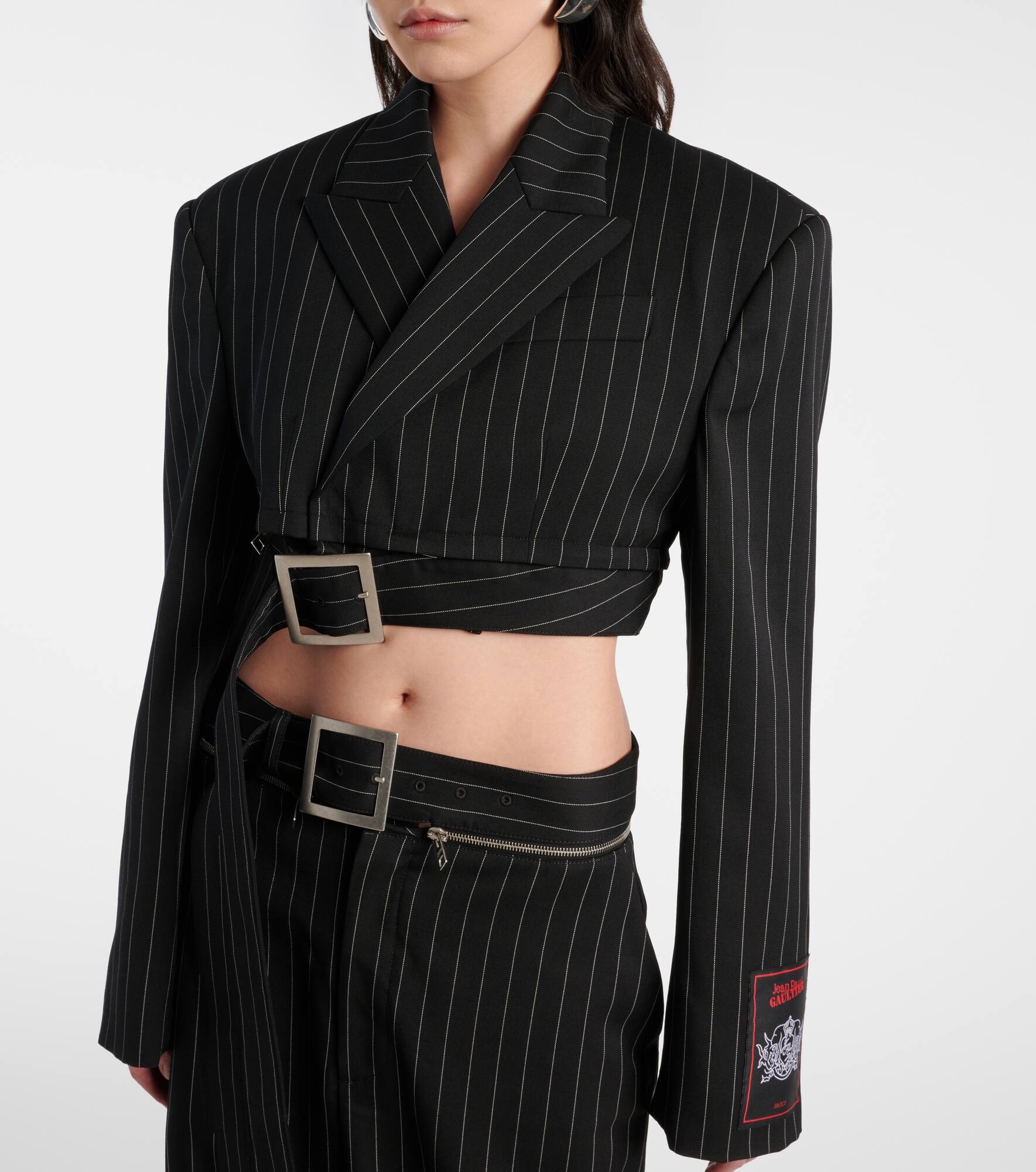 Pinstripe cropped wool blazer - 7