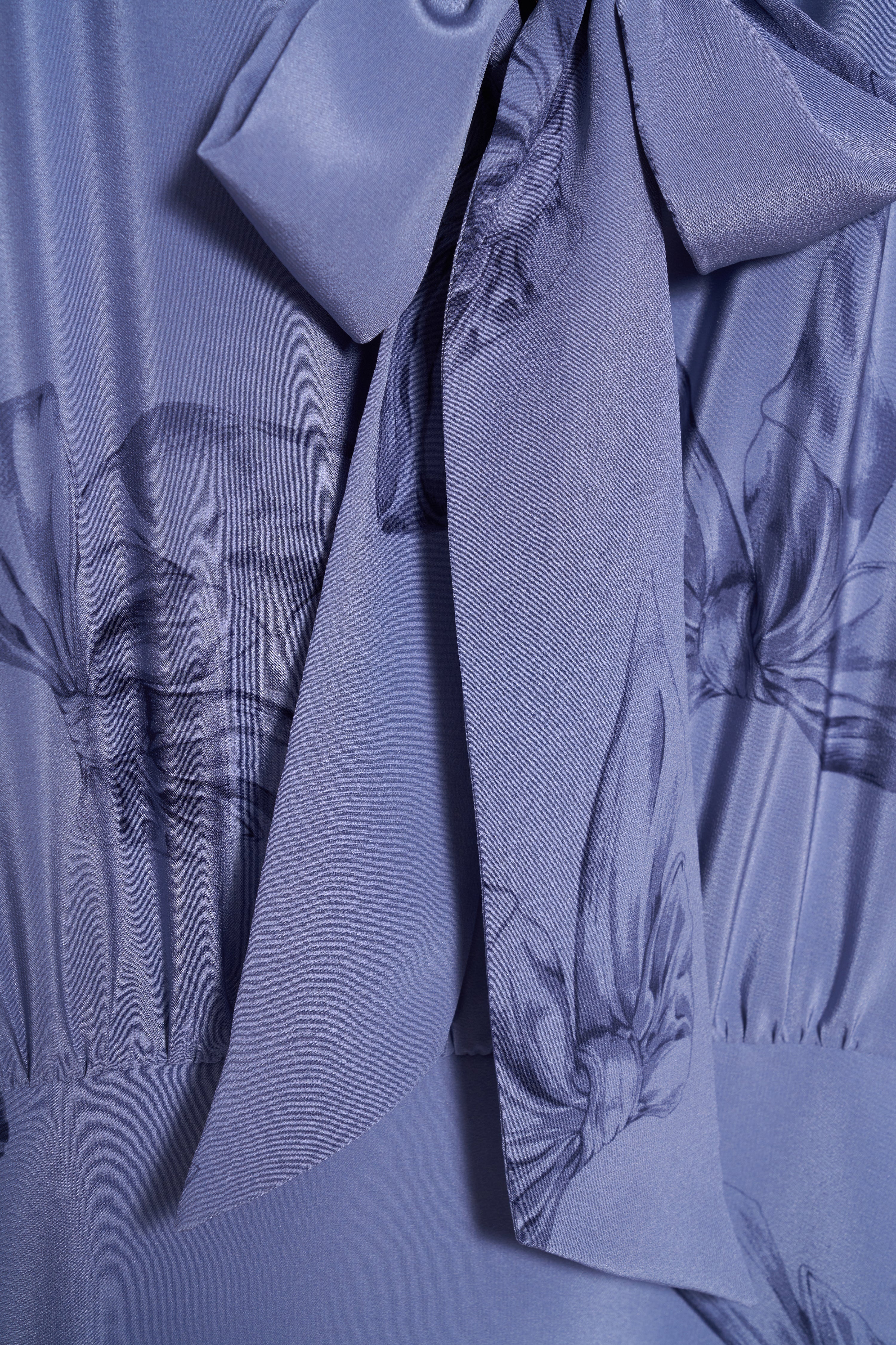 BOW PRINT SILK PLEATED DRESS WITH BOW - 3