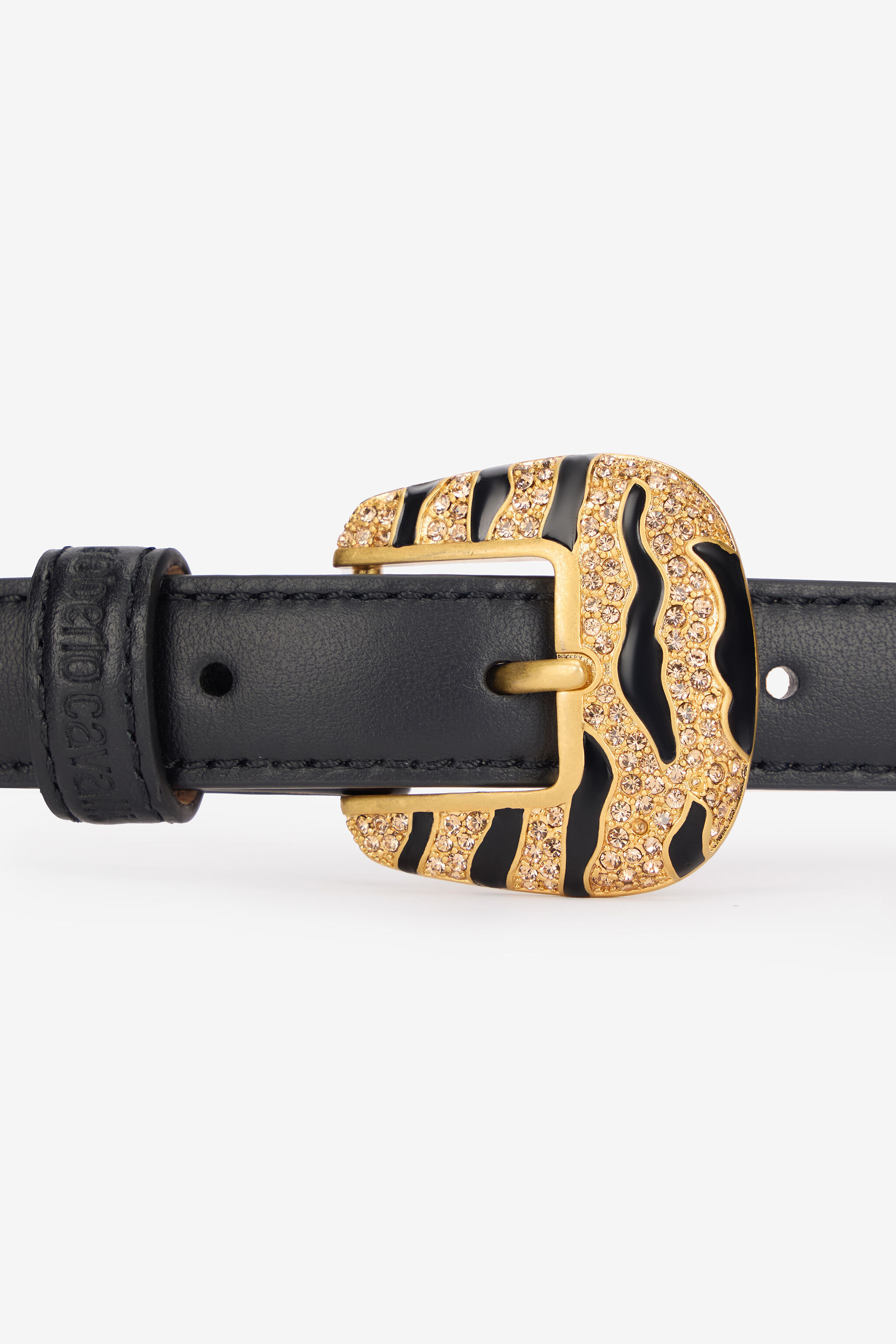 Solid-Color Slim Belt With Bejeweled Buckle - 3