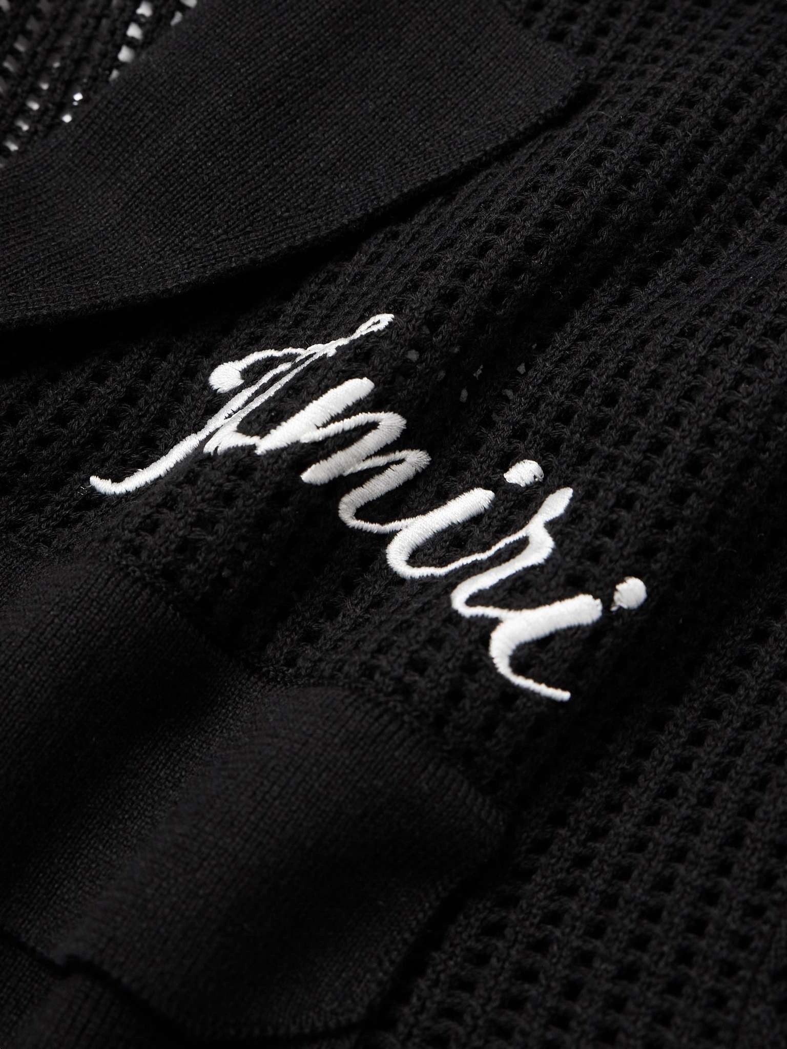 Camp-Collar Logo-Embroidered Open-Knit Cotton Shirt - 4