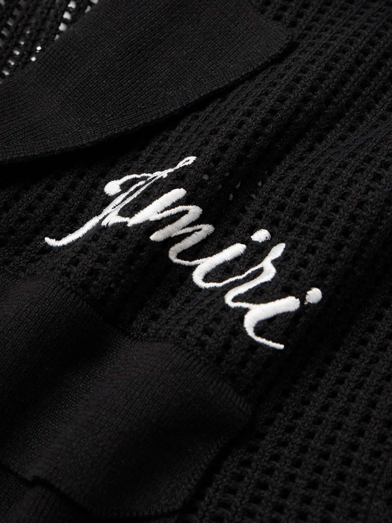 Camp-Collar Logo-Embroidered Open-Knit Cotton Shirt 4