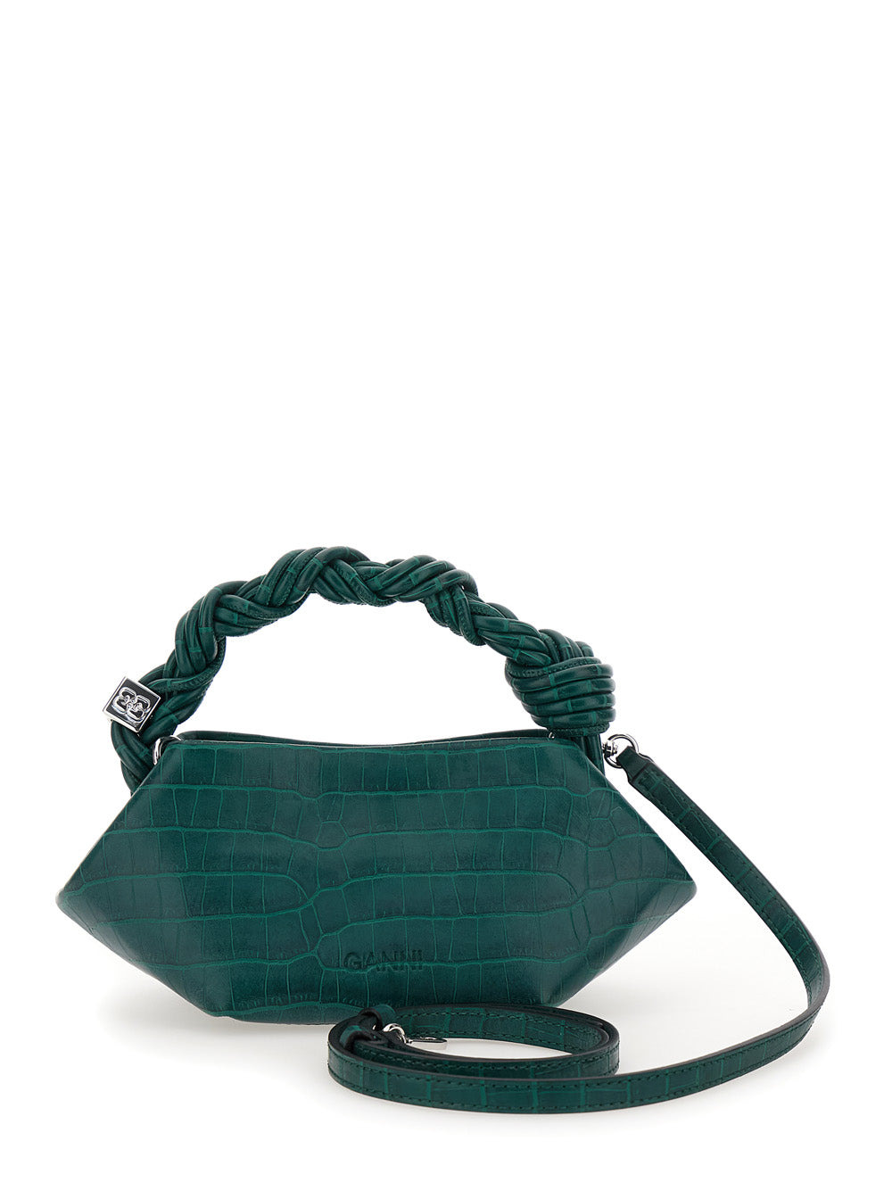 Ganni Women 'Bou' Grey Handbag With Adjustable And Removable Shoulder Strap And Embossed Croc Effect - 4