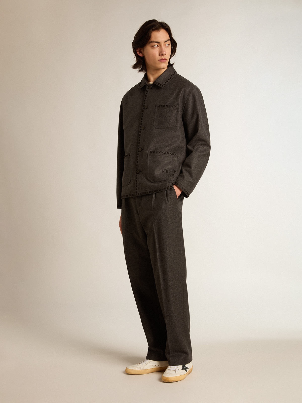 Gray melange woolen jacket with button fastening - 3