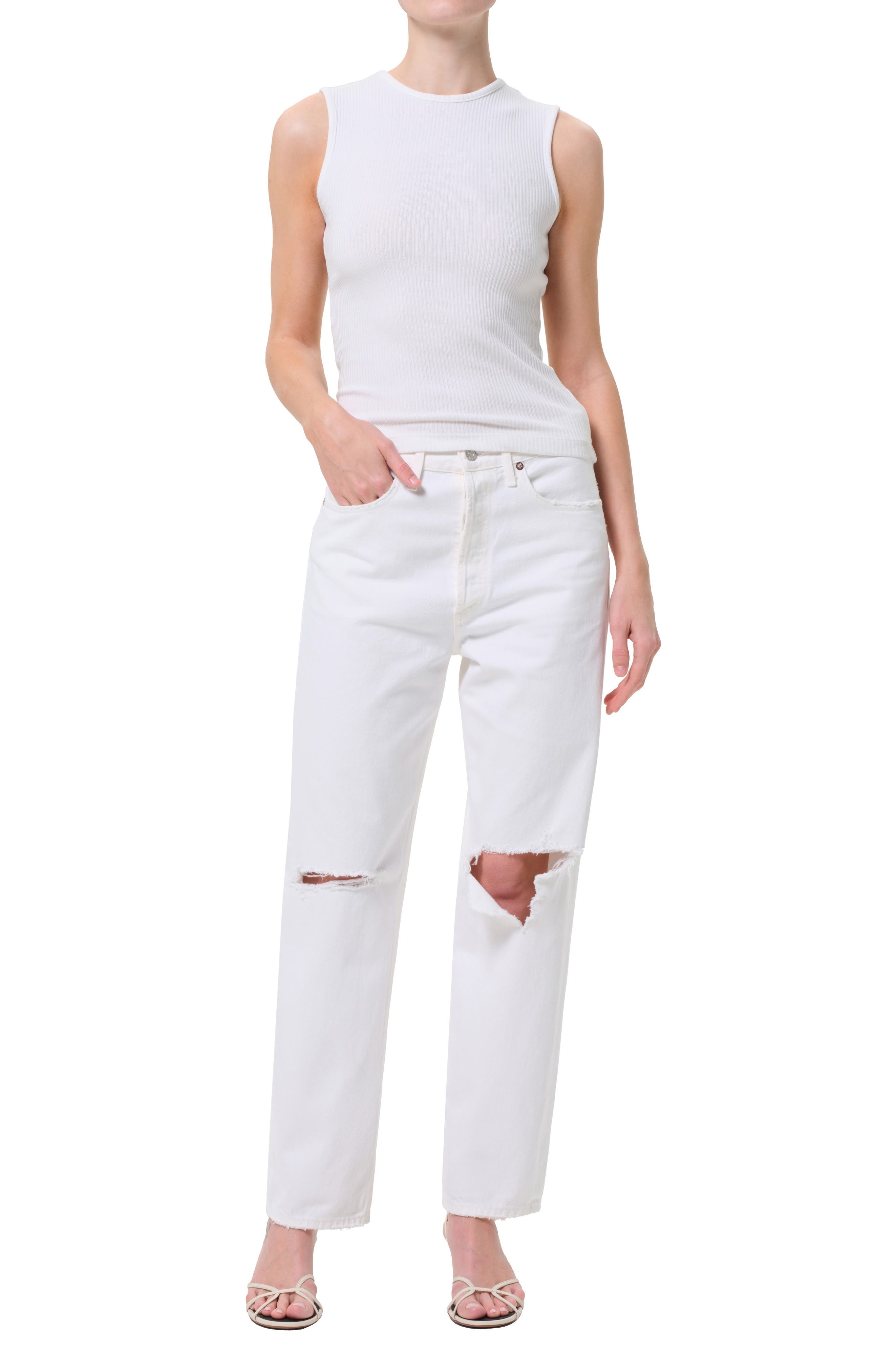 AGOLDE '90s Ripped Mid Rise Relaxed Straight Leg Jeans in Cloudburst at Nordstrom - 4