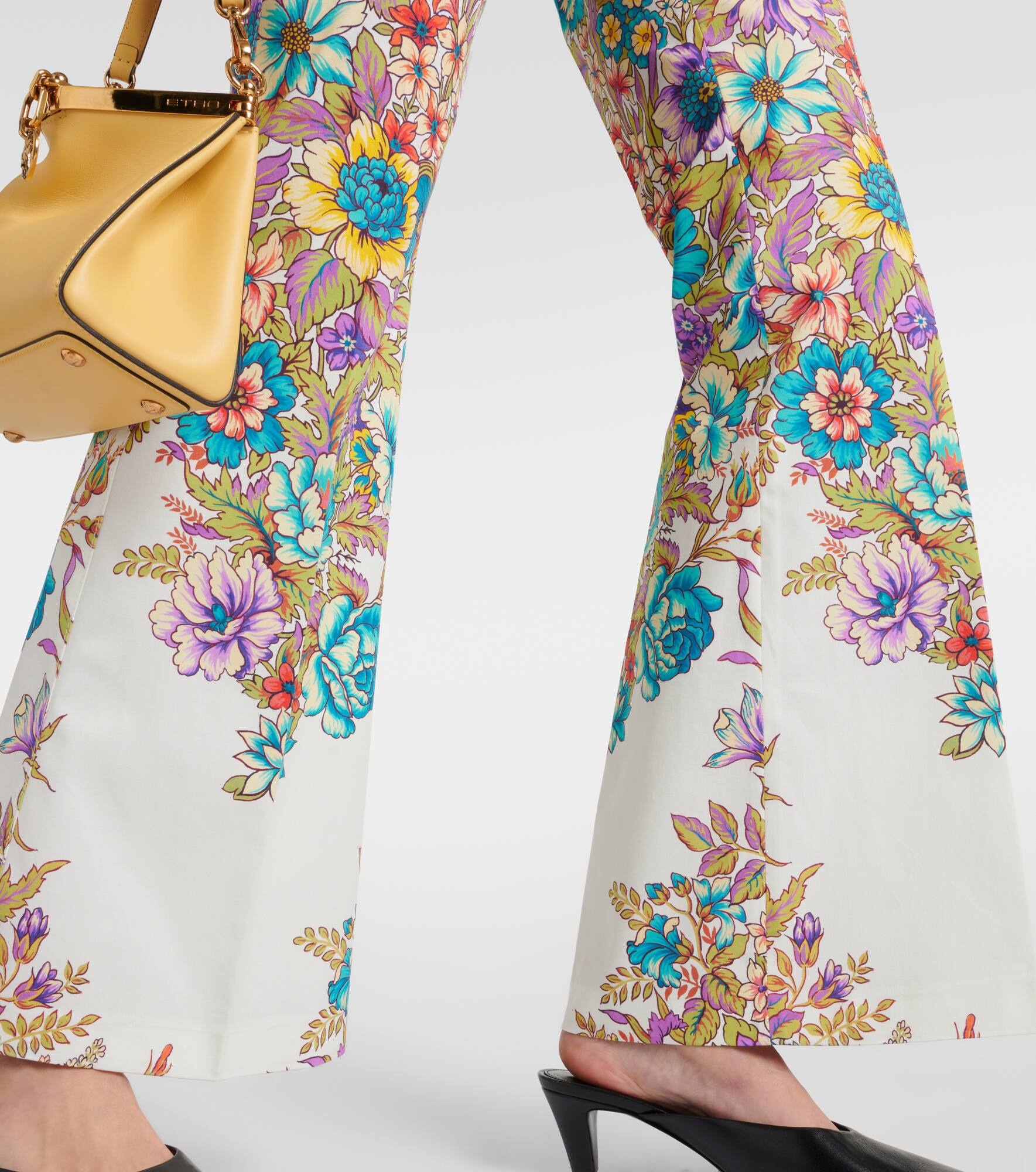 Floral cotton-blend flared pants - 5