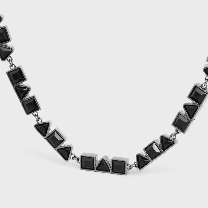 CELINE Celine Geometric Necklace in Brass with Old Rhodium Finish and Strass outlook