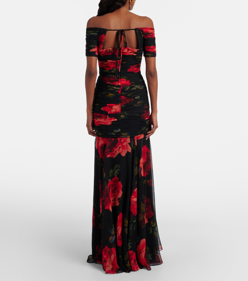 Floral ruched off-shoulder silk chiffon gown 3