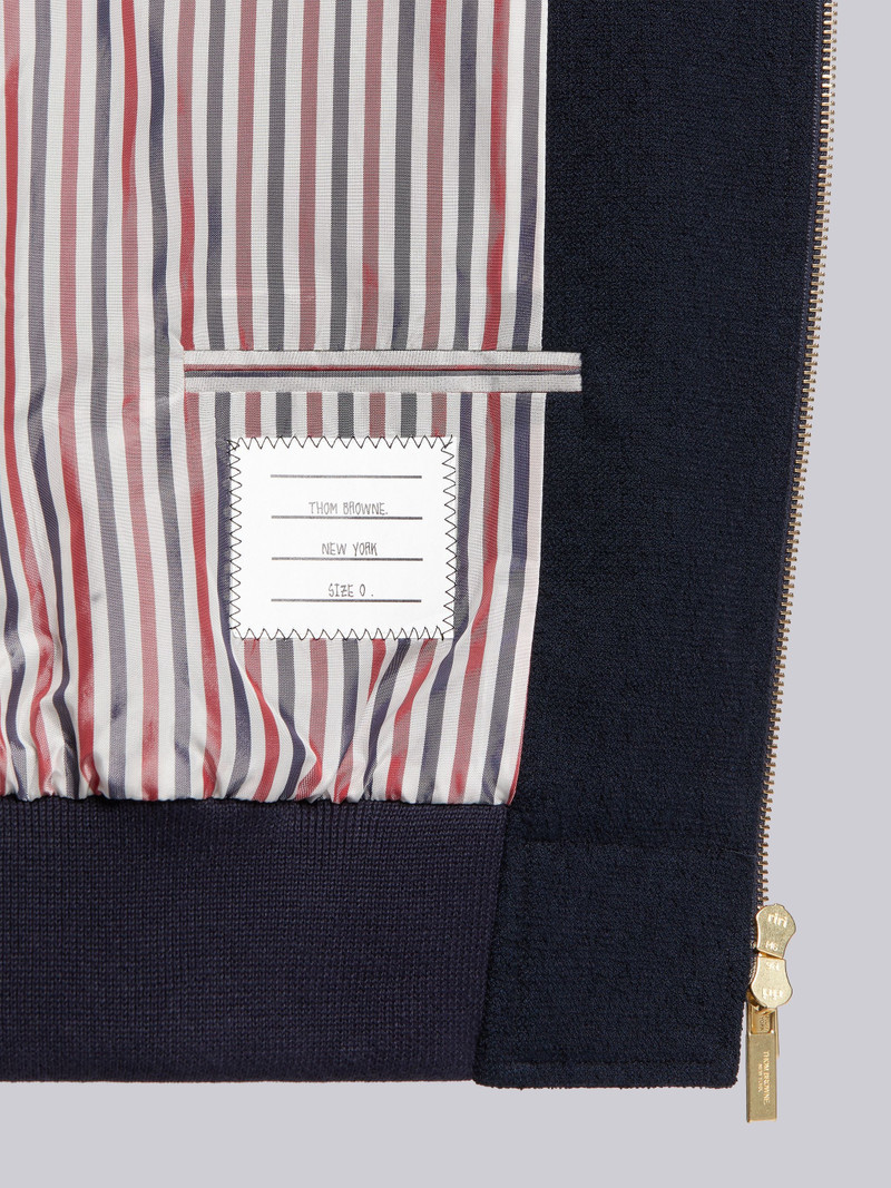 Navy Cotton Boucle Suiting Center Back Stripe Zip-up Blouson Jacket 6