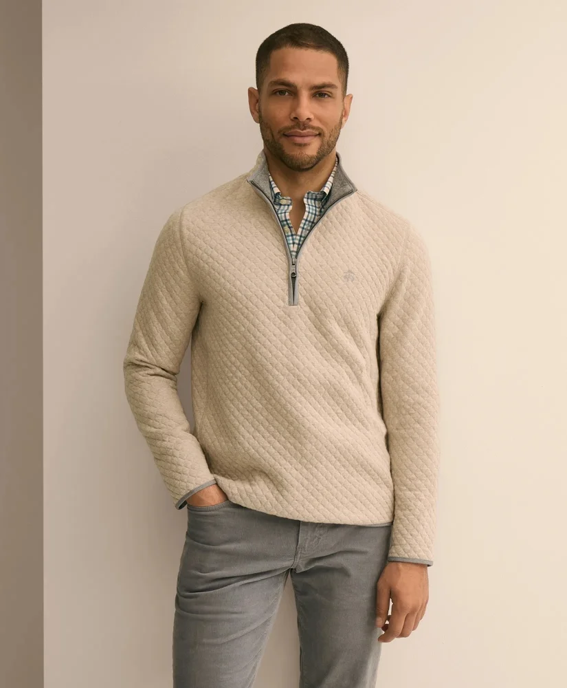 Cotton Blend Diamond-Quilted Quarter-Zip - 1