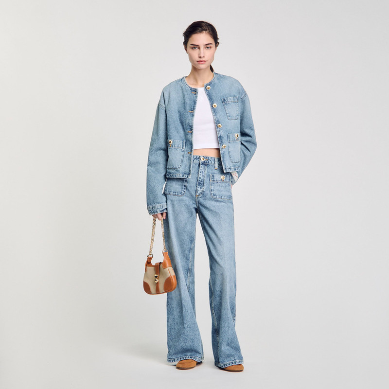 Sandro JANET CANVAS AND LEATHER BAG outlook