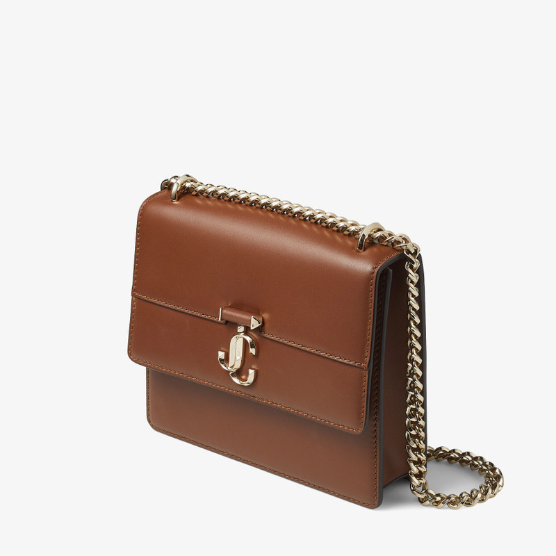 Varenne Quad
Dark Tan Fine Shiny Calf Leather Shoulder Bag with Light Gold JC Bar 4