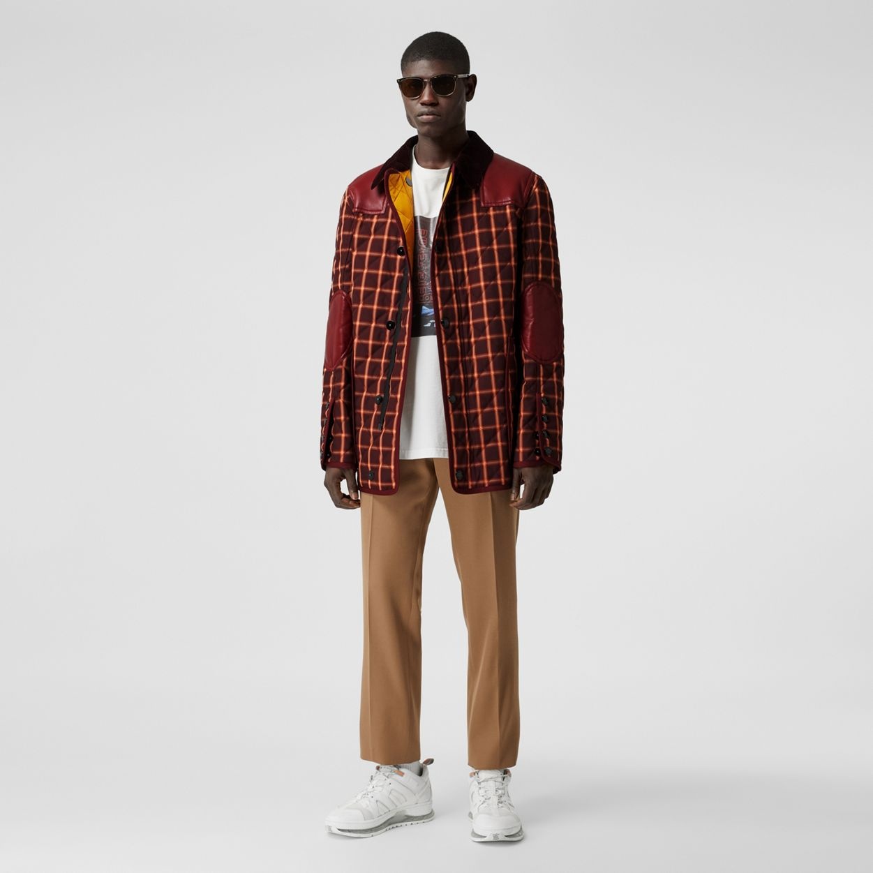 Lambskin Trim Check Technical Cotton Barn Jacket - 6