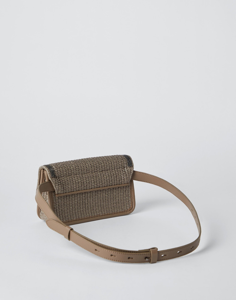 Techno raffia and calfskin bag with precious contour 2