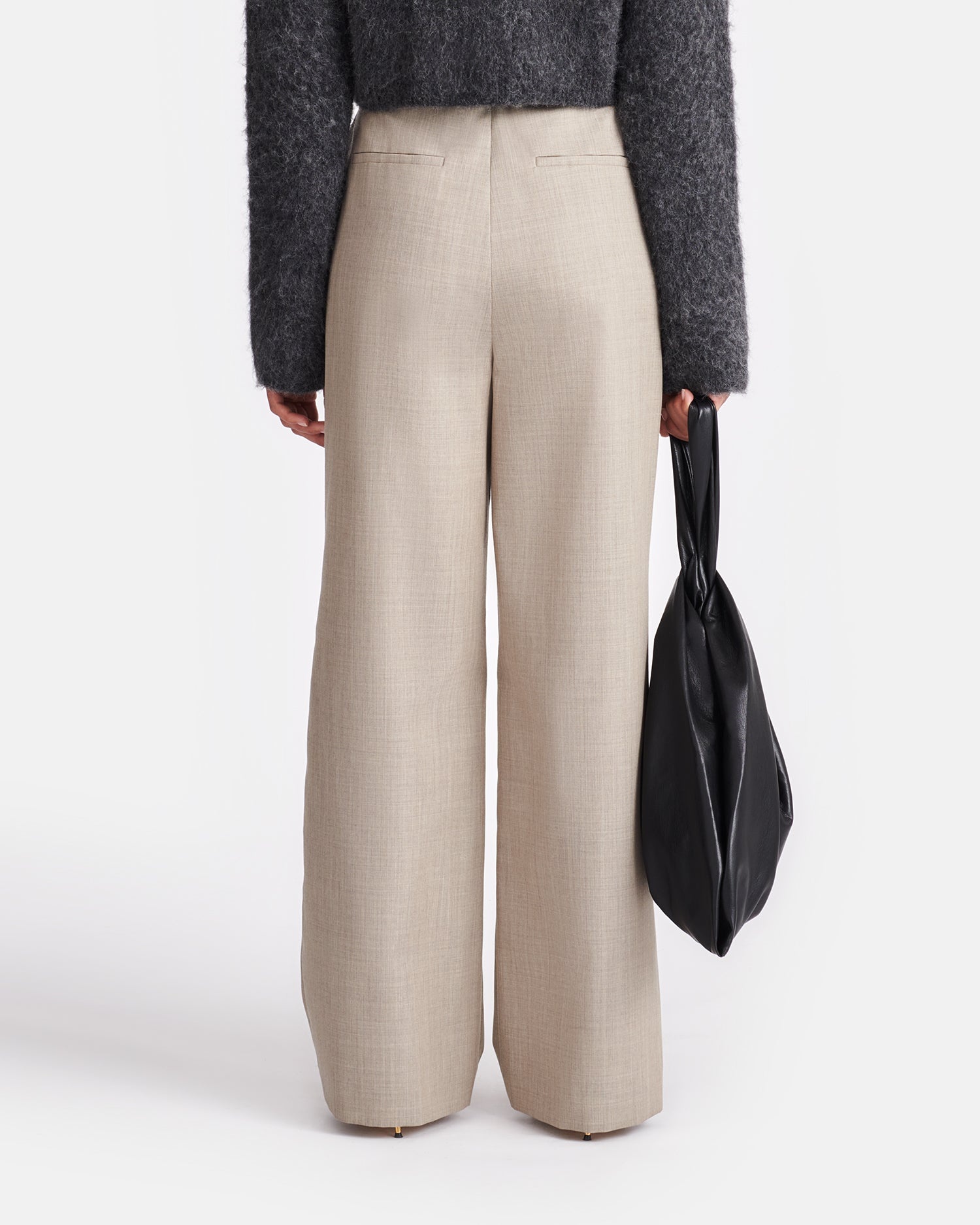 Leather And Twill Suiting Wide-Leg Pants - 5