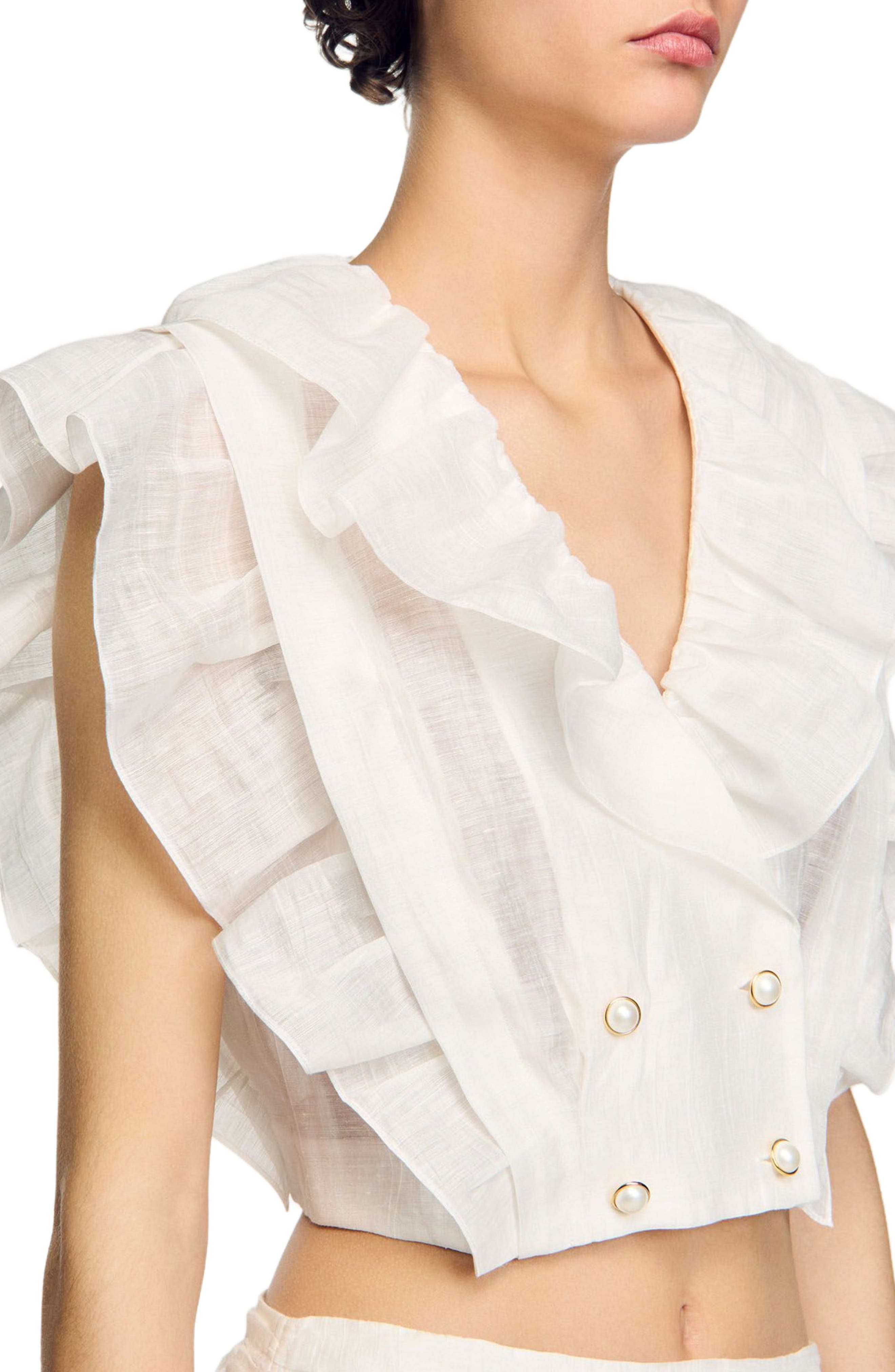 SANDRO Ruffled crop top in White at Nordstrom - 4