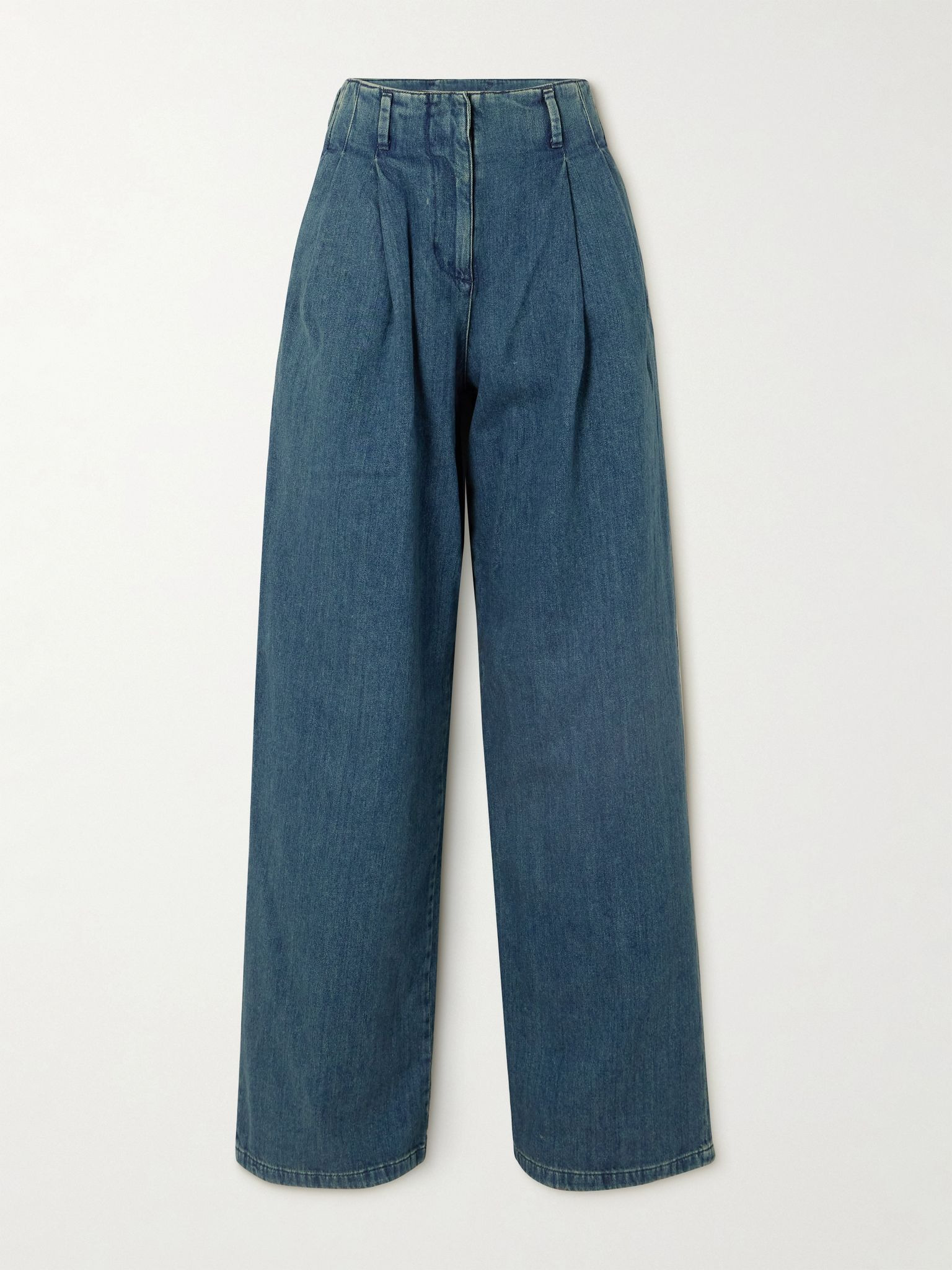 Embellished pleated high-rise wide-leg jeans Dark denim - 1