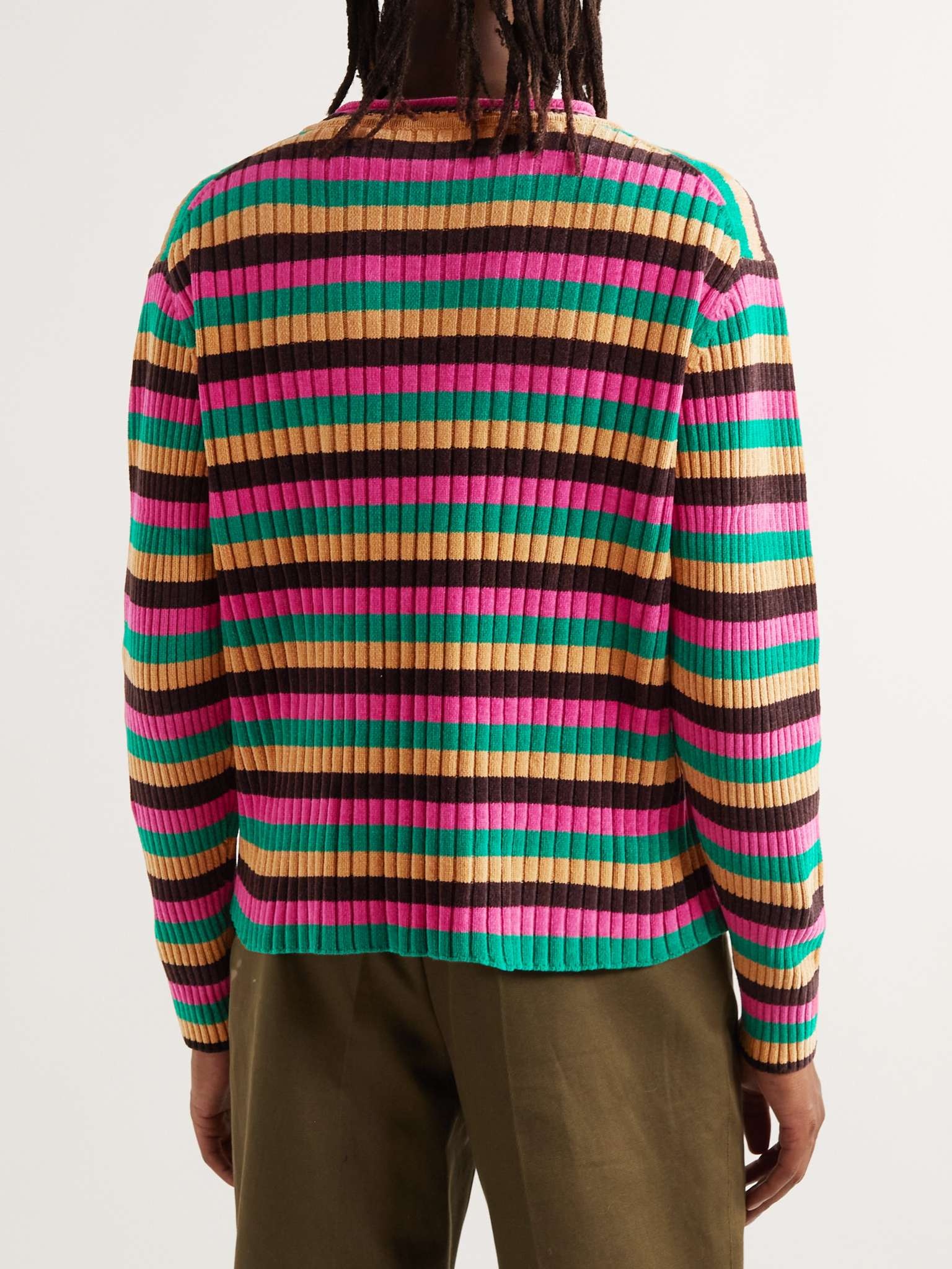 Striped Ribbed Wool-Blend Chenille Sweater - 4