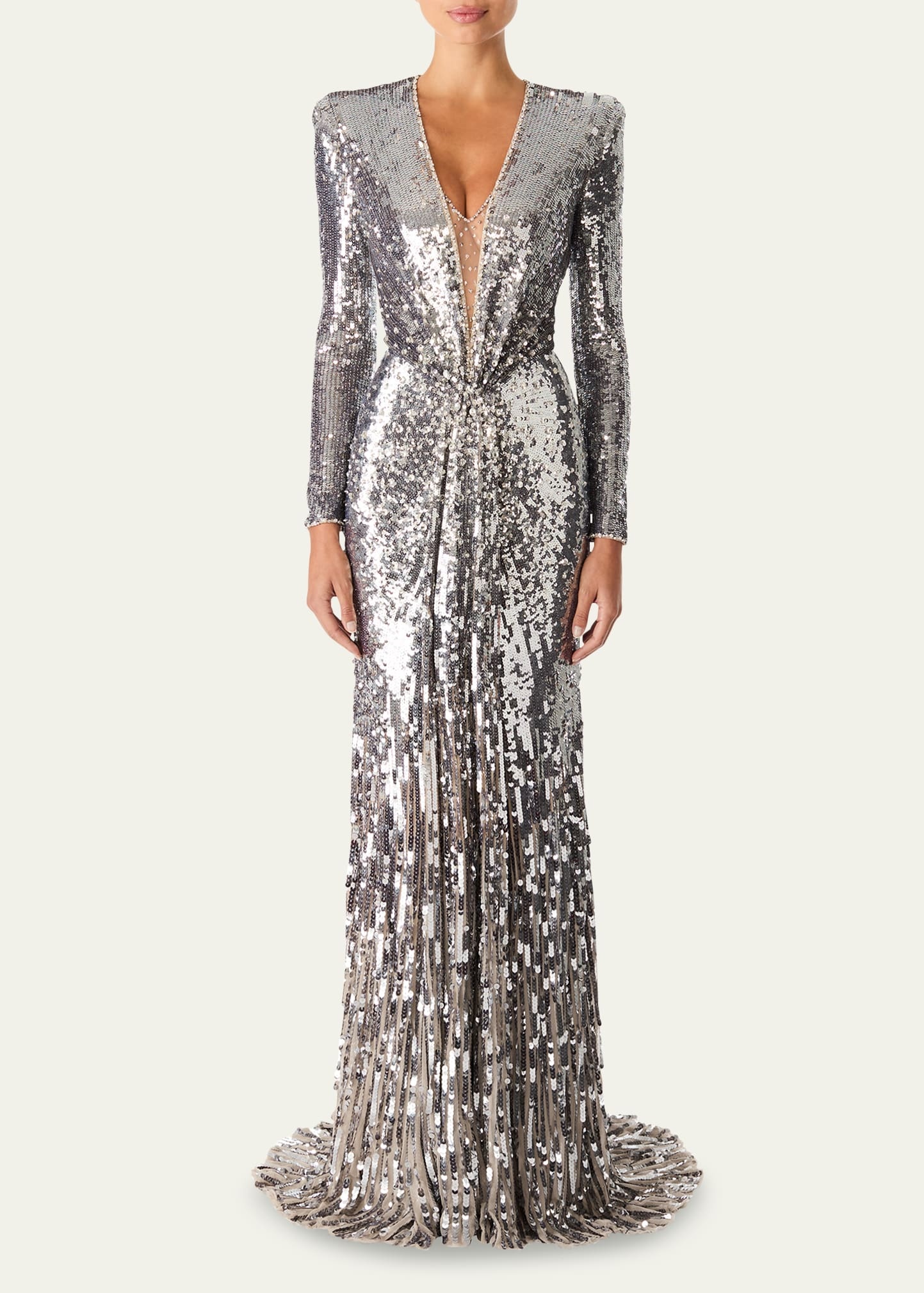 Narcissus V-Neck Sequined Gown - 2