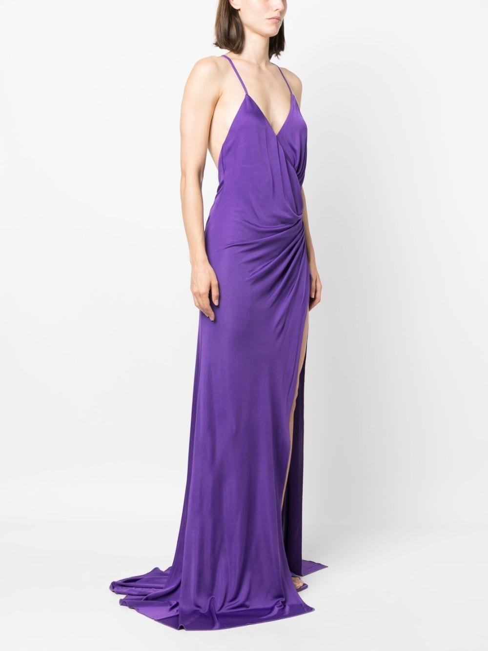 side-slit ruched sleeveless gown - 4