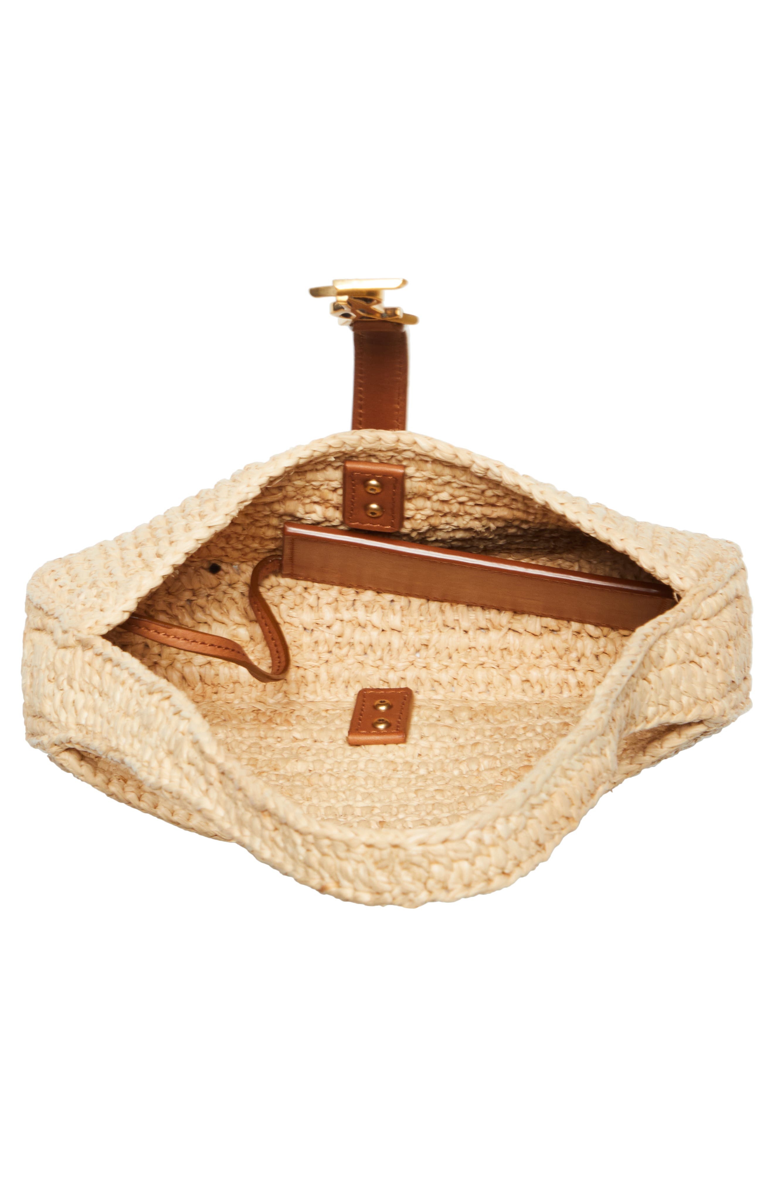 Saint Laurent Mini Le 5 à 7 Raffia Hobo in Natural/Brick at Nordstrom - 4