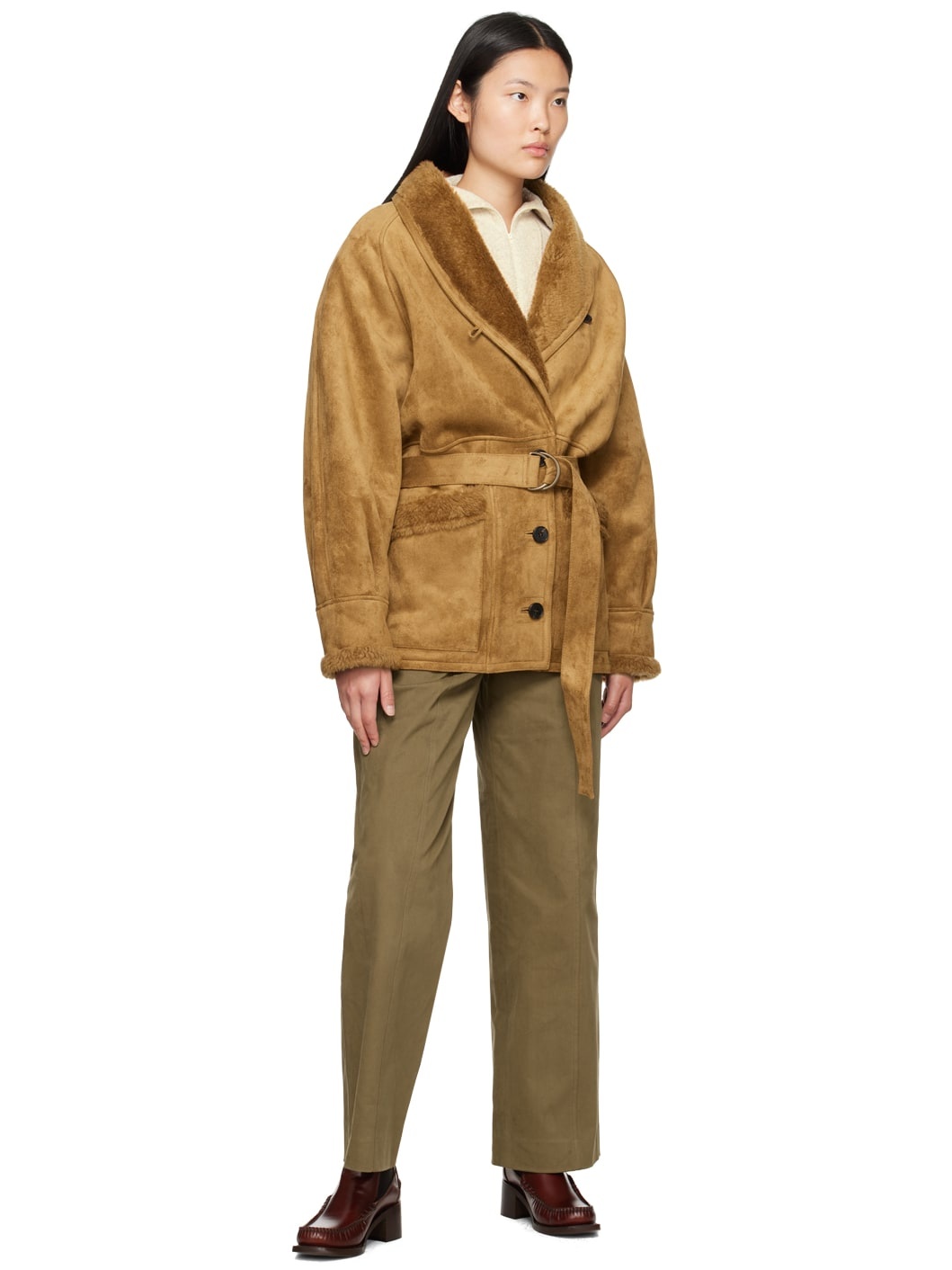 Tan Paneled Faux-Leather Coat - 7