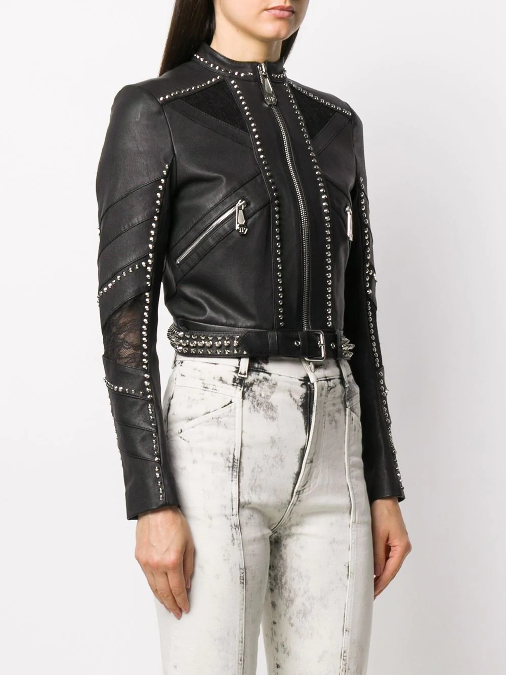 studded cropped biker jacket - 3