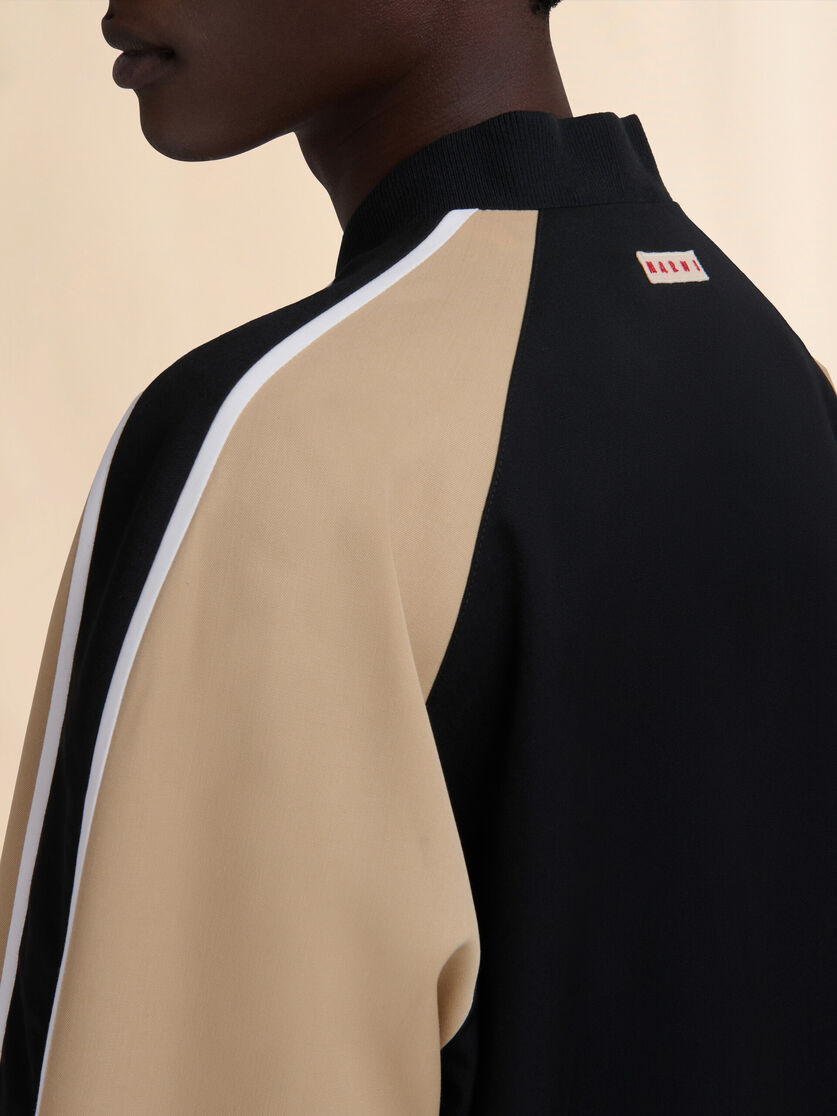 BLACK WOOL COLOUR-BLOCK BOMBER JACKET - 5