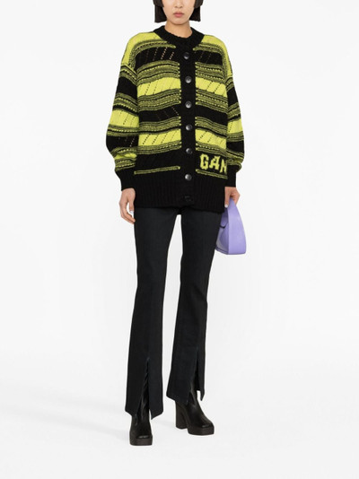 GANNI stripe-pattern knitted cardigan outlook