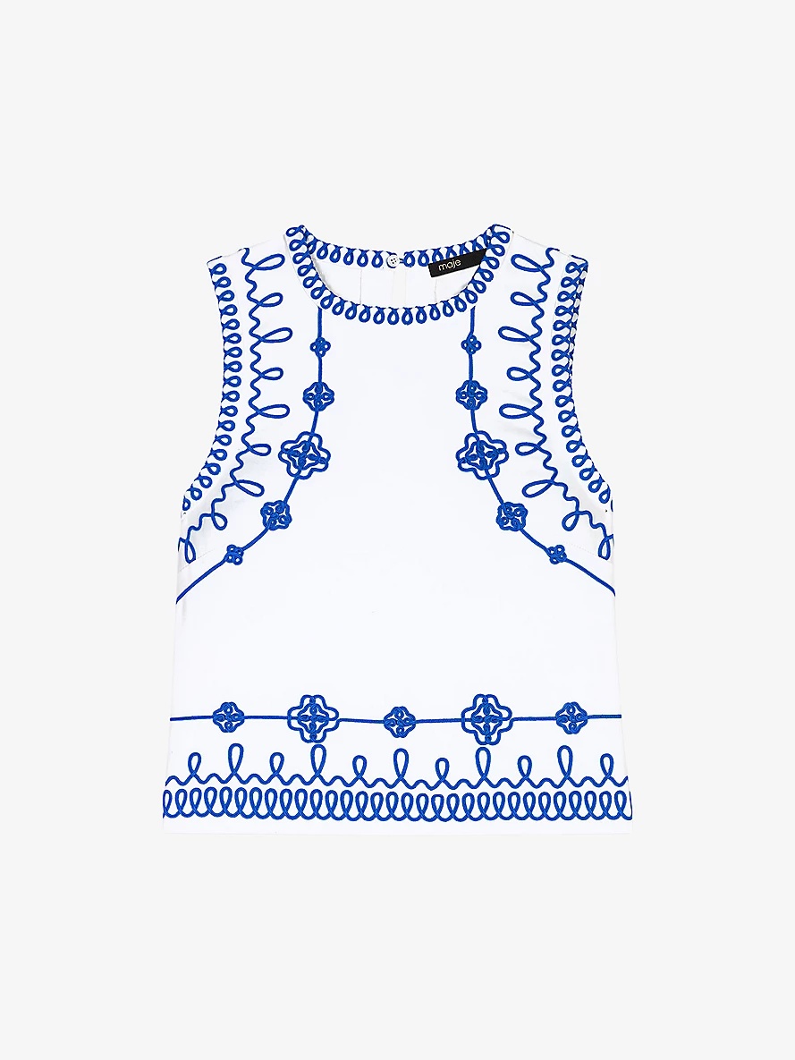 Embroidered sleeveless stretch-cotton top - 1