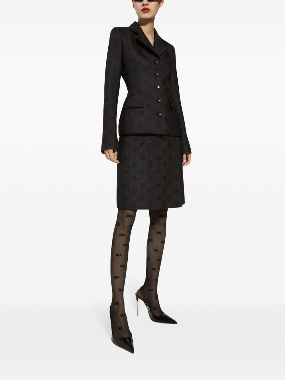 monogram-jacquard straight midi skirt - 2